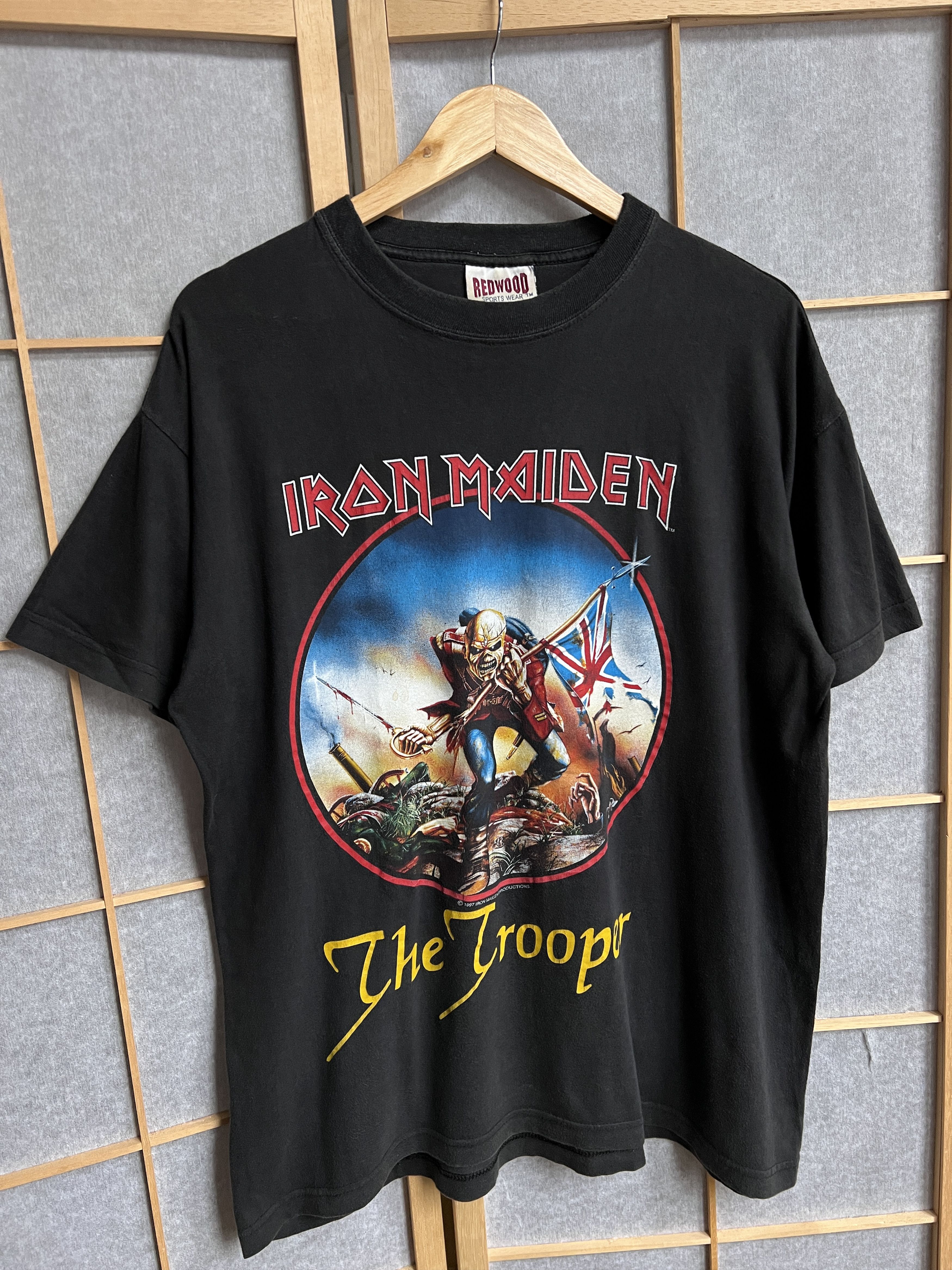 Band Tees Iron Maiden 1997 T Shirt The Trooper Promo Album Sunfaded Hoodie, Sweatshirt | PodTeesHub.com