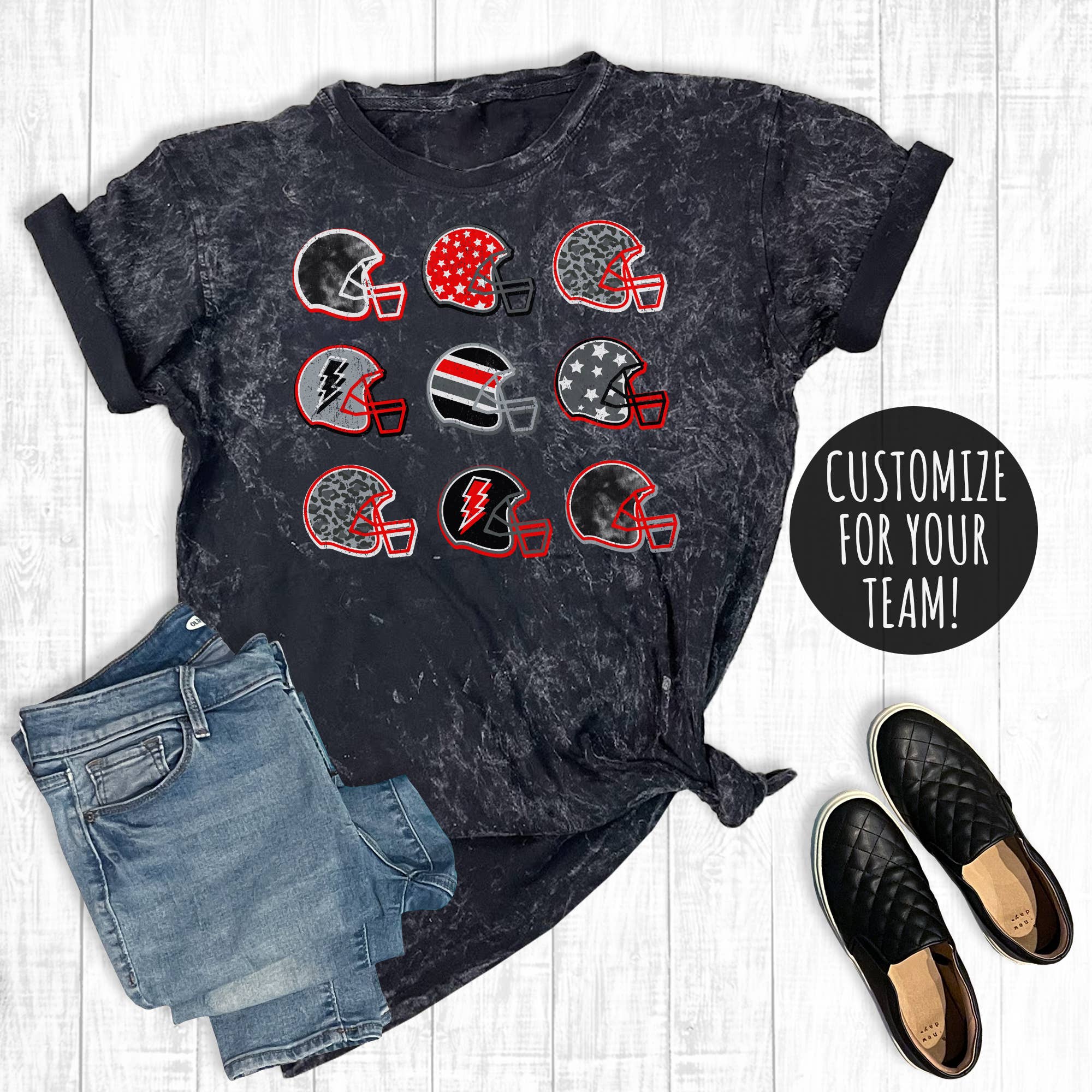 Custom Retro Football Team Color Helmets Mineral Wash Tee Hoodie, Sweatshirt | PodTeesHub.com