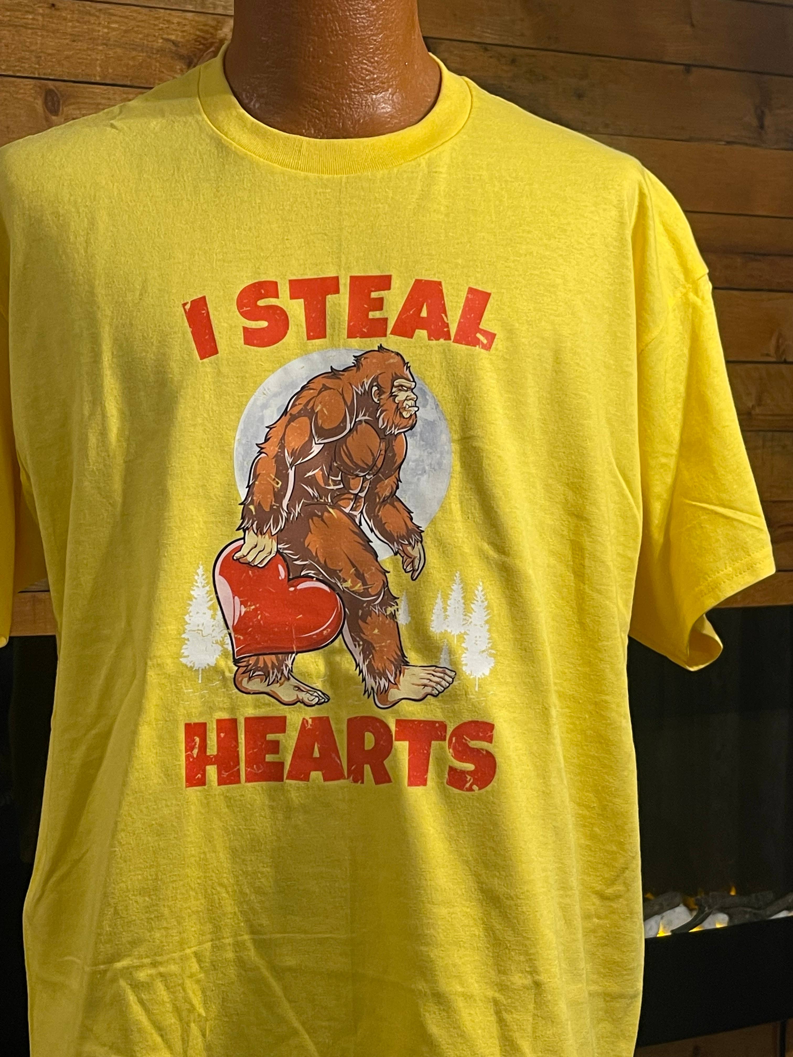 I Steal Hearts - Bigfoot Valentines Day T-Shirt (Yellow) Hoodie, Sweatshirt | PodTeesHub.com