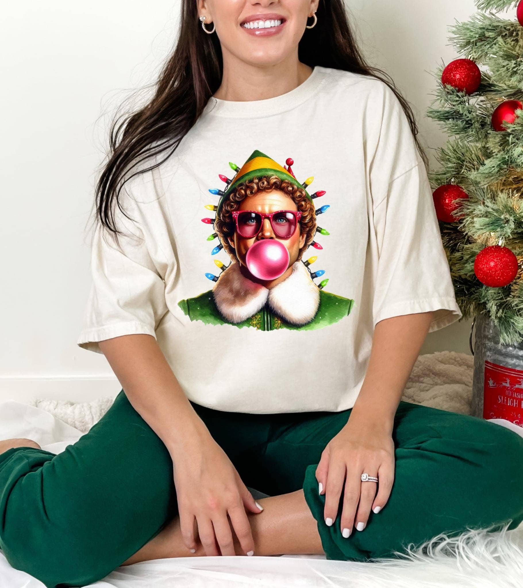 Bubble Gum Elf Holiday Graphic Tee Hoodie, Sweatshirt | PodTeesHub.com