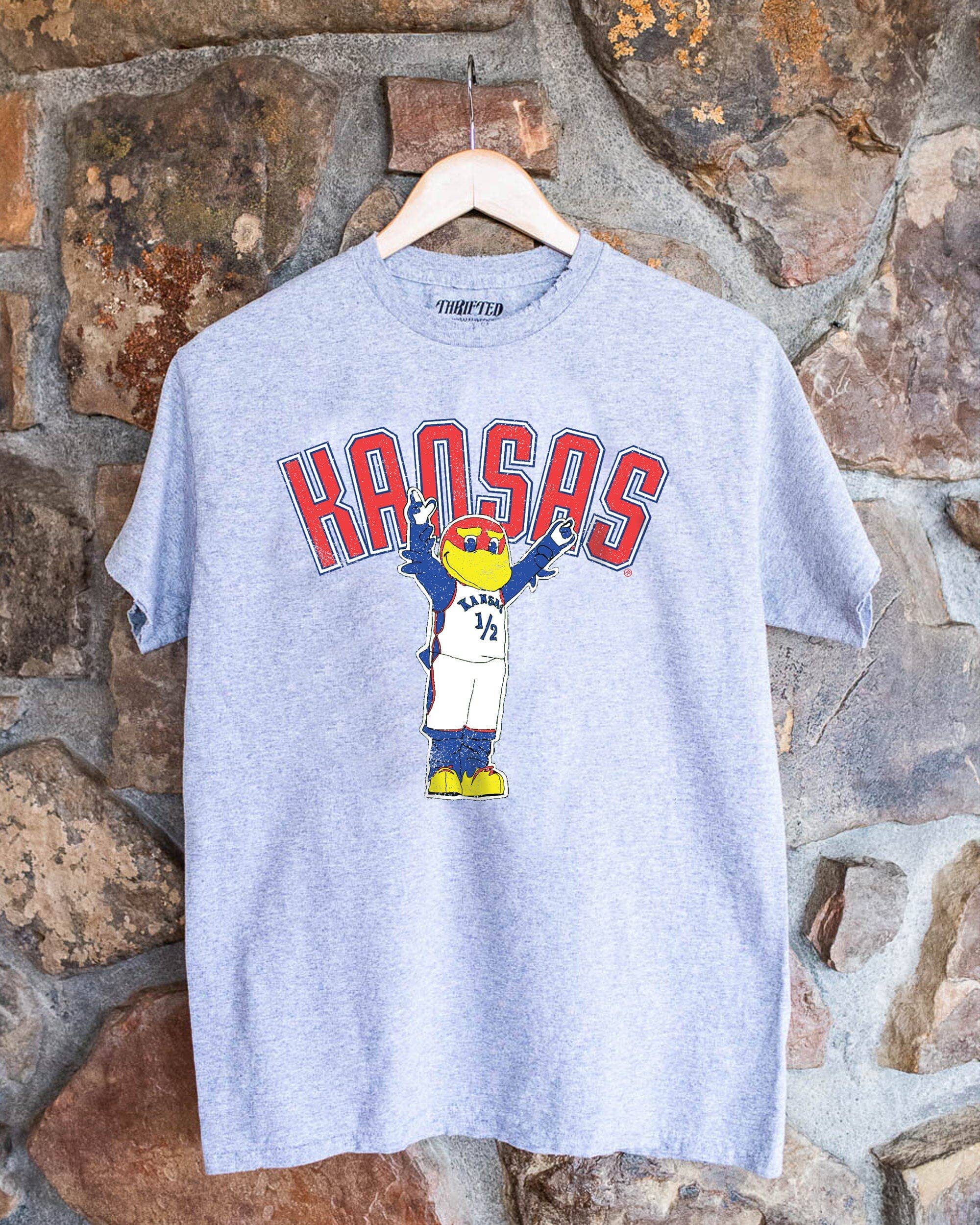 Ku Jayhawks Cartoon Mascot Puff Ink Gray Thrifted Tee Hoodie, Sweatshirt | PodTeesHub.com