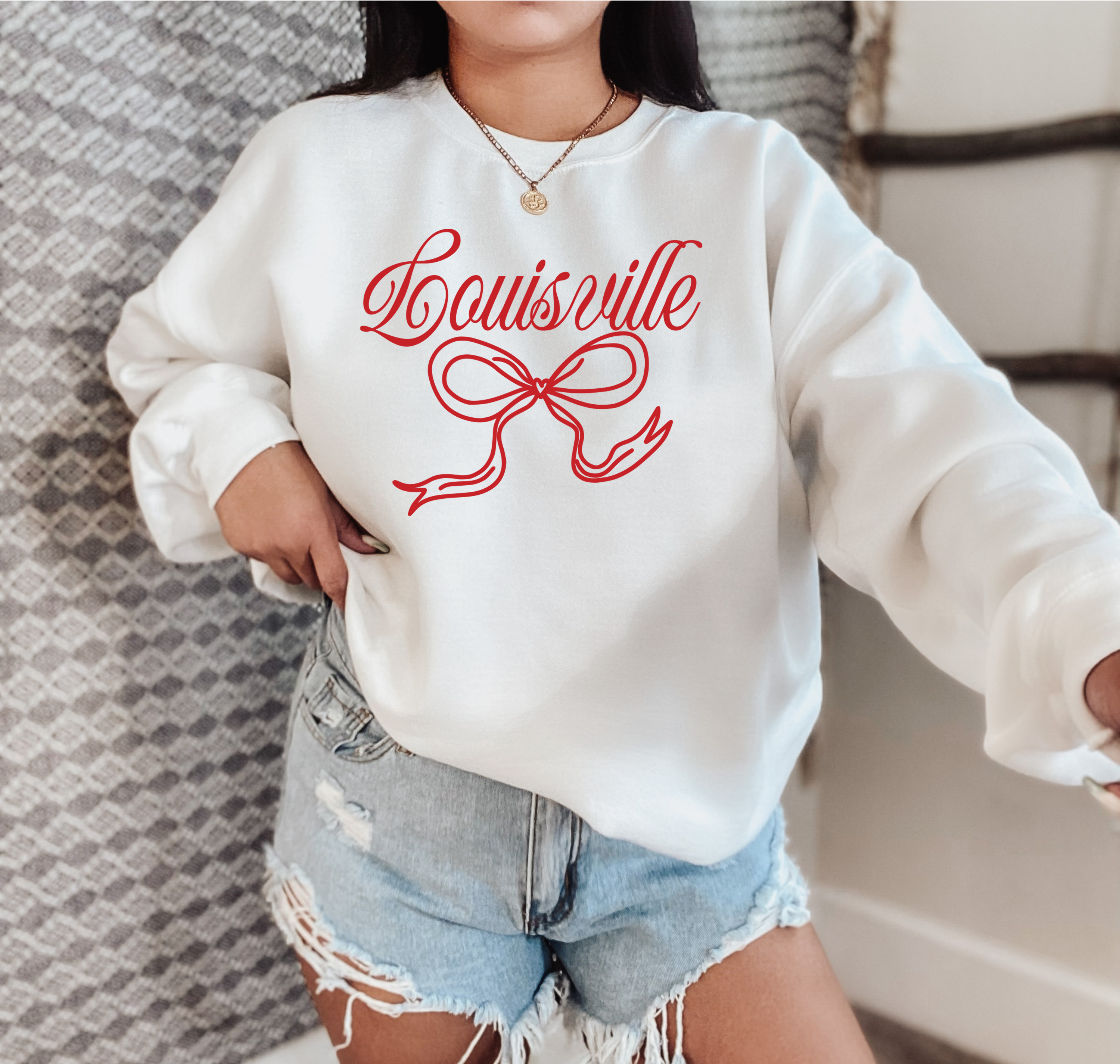 Bow Sweatshirt, Louisville Sweatshirt, Coquette, Game Day T-Shirts, Hoodie | PodTeesHub.com
