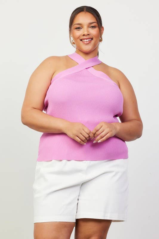 Plus Size Crossed Neck Sleeveless Sweater Top T-Shirts, Hoodie, Sweatshirt | PodTeesHub.com
