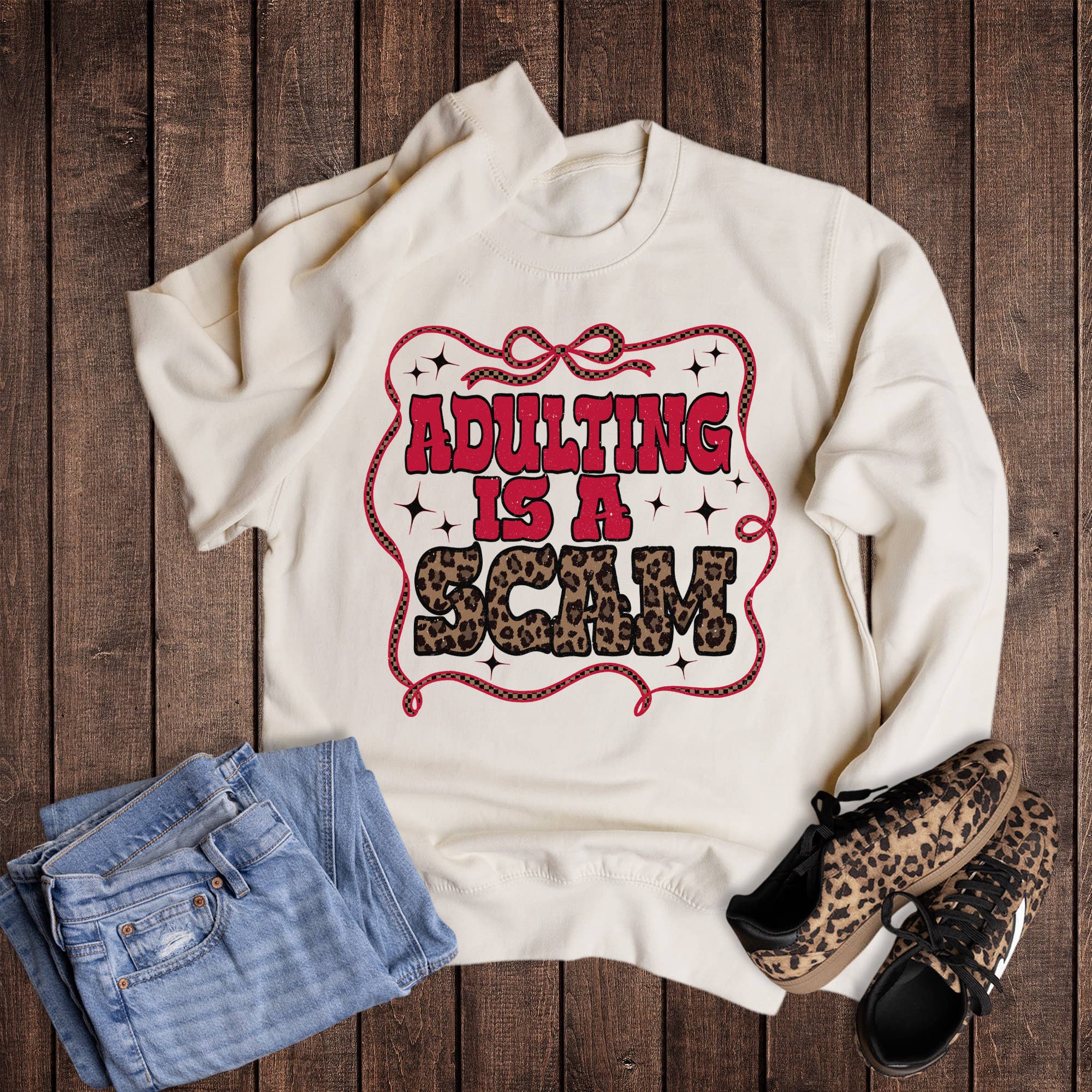 Funny Leopard Adulting Is A Scam Sweatshirt T-Shirts, Hoodie | PodTeesHub.com