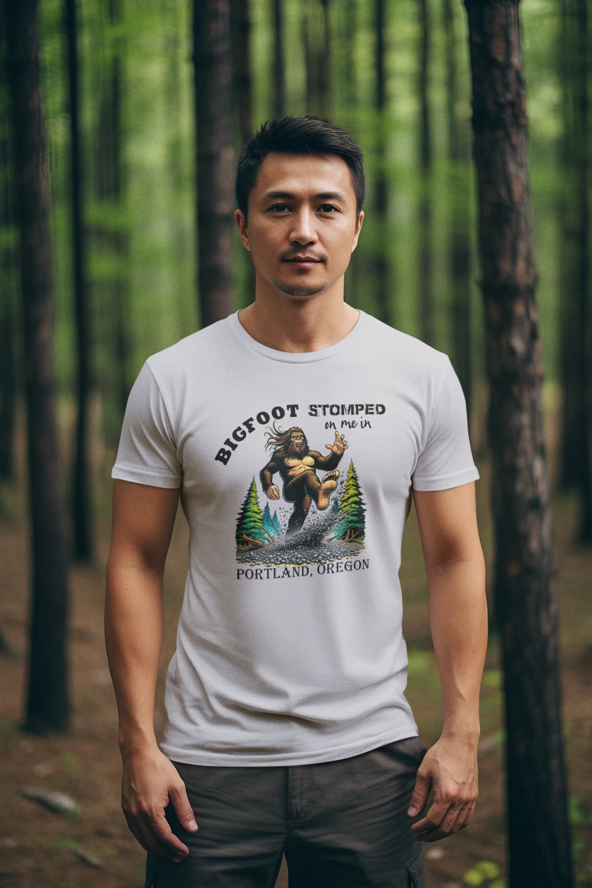 Bigfoot Stomped On Me in...Your Location - Tshirt (Tan) Hoodie, Sweatshirt | PodTeesHub.com
