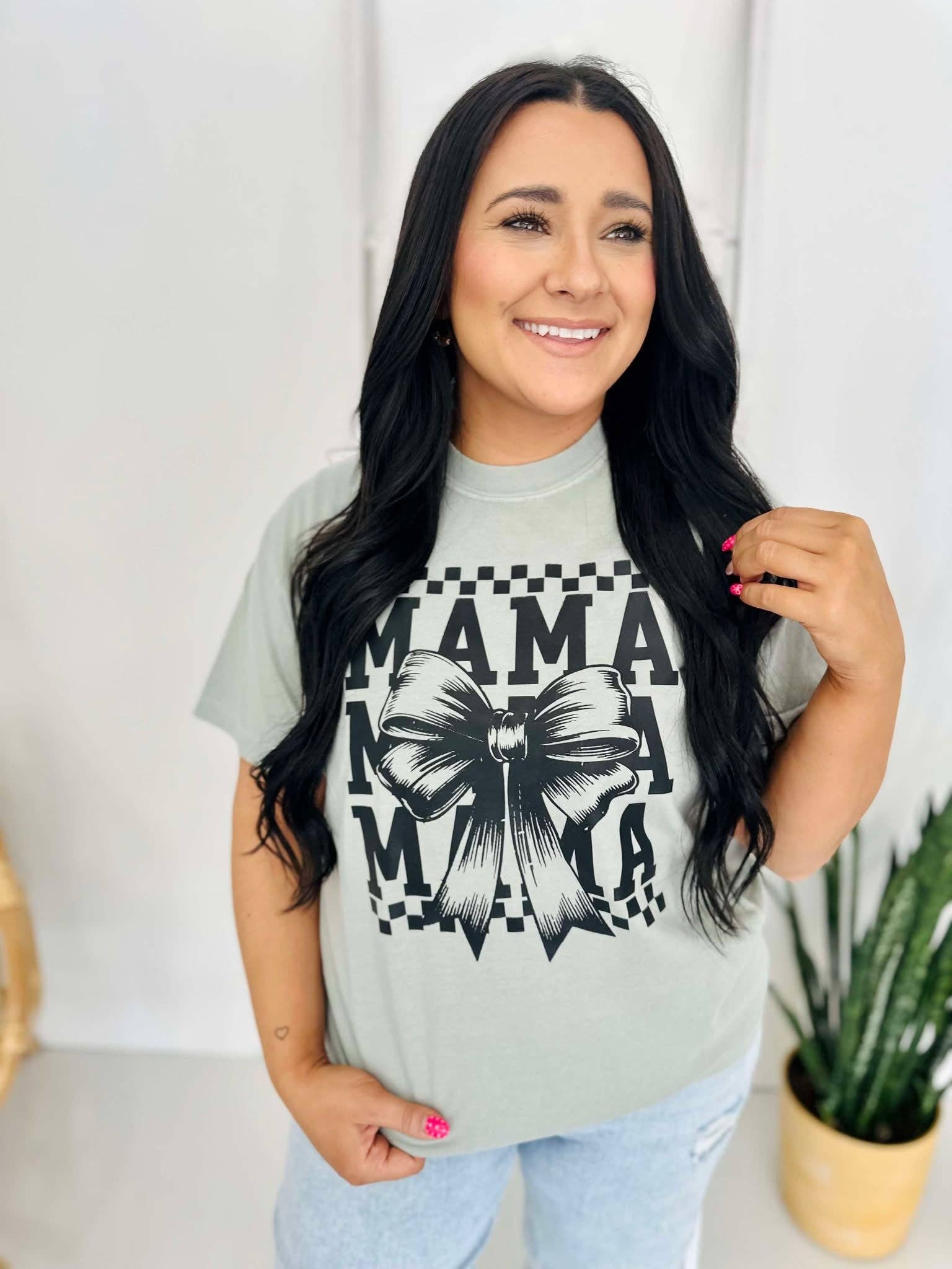 Checkered Mama Bow Stack Dtf Tee Hoodie, Sweatshirt | PodTeesHub.com