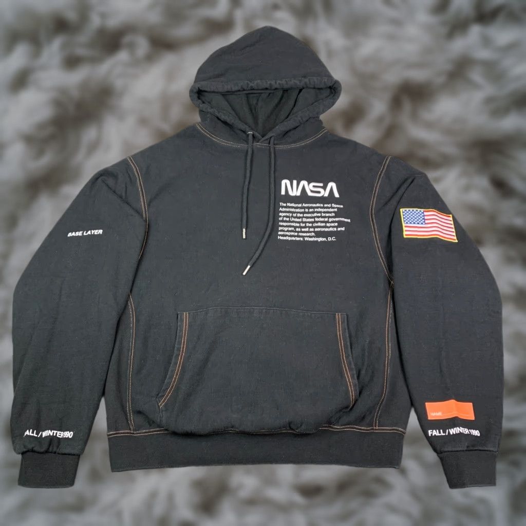 Nasa Hoodie Mens Small Fall Winter 1990 Sweatshirt Black Cotto T-Shirts | PodTeesHub.com
