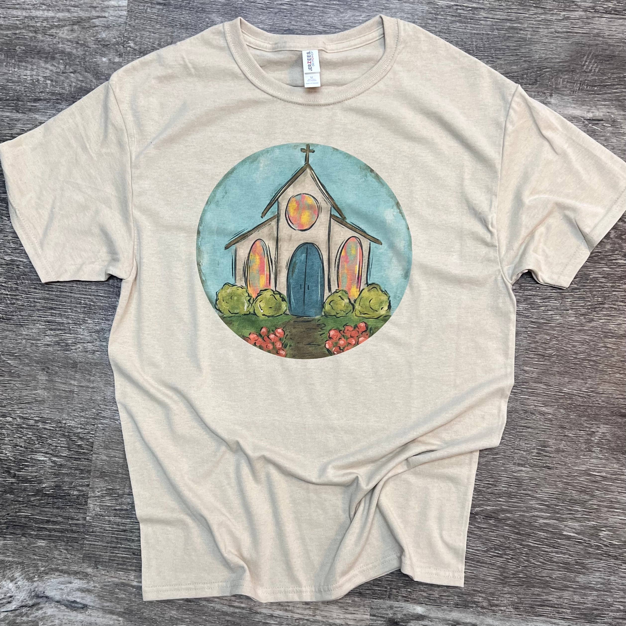 Watercolor Church On Sand Tee Hoodie, Sweatshirt | PodTeesHub.com