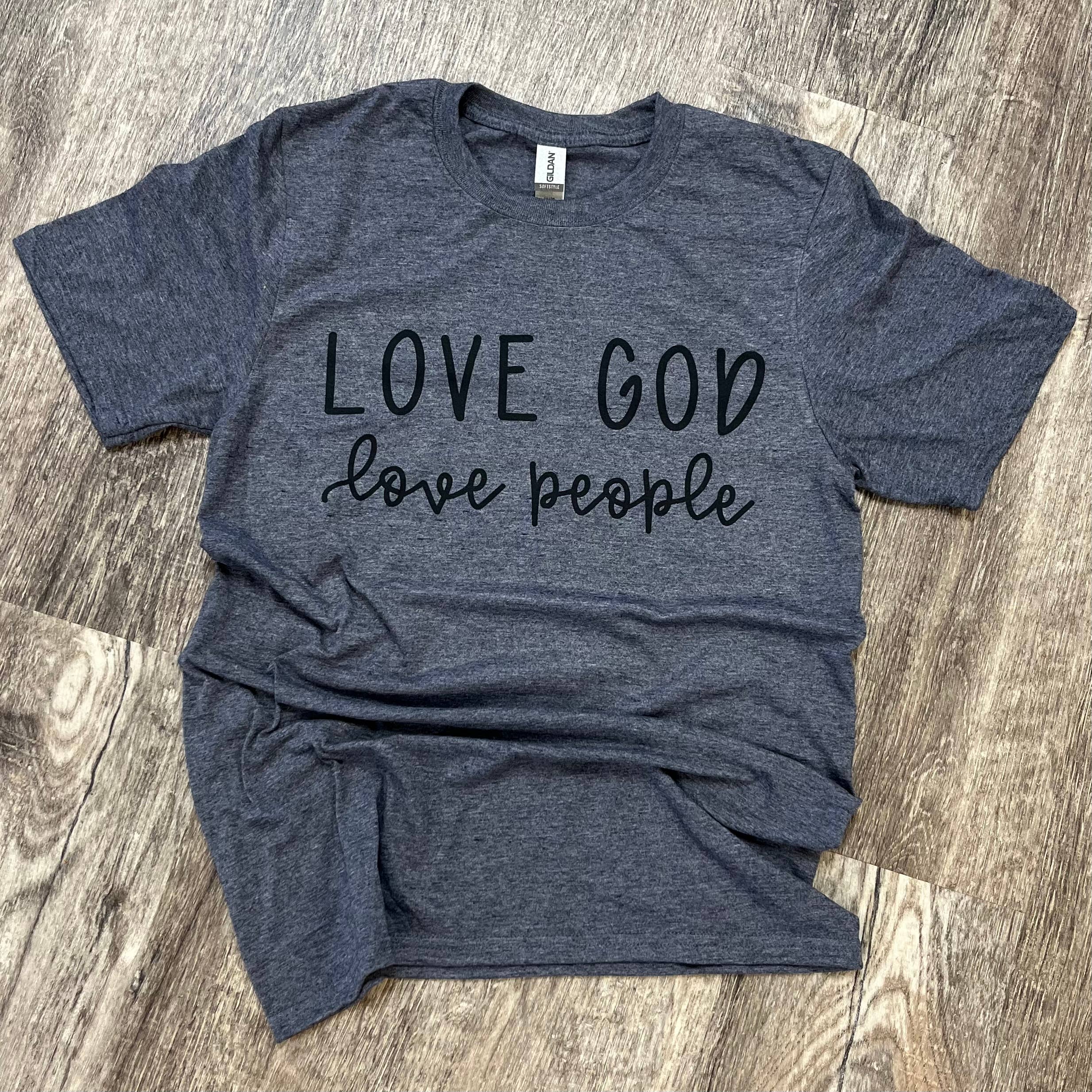 Love God Love People On Heather Navy Tee Hoodie, Sweatshirt | PodTeesHub.com