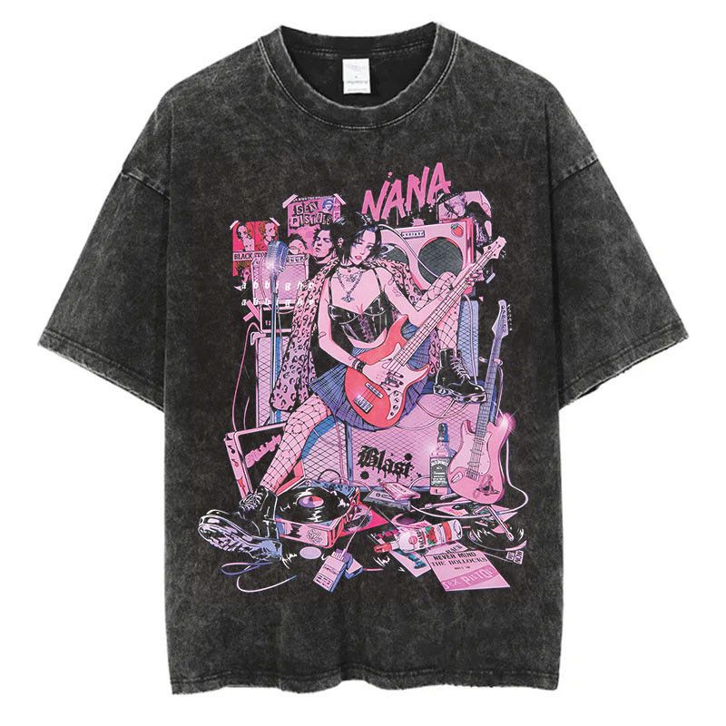 Vintage Retro Anime Printed Washed T Shirt Hoodie, Sweatshirt | PodTeesHub.com