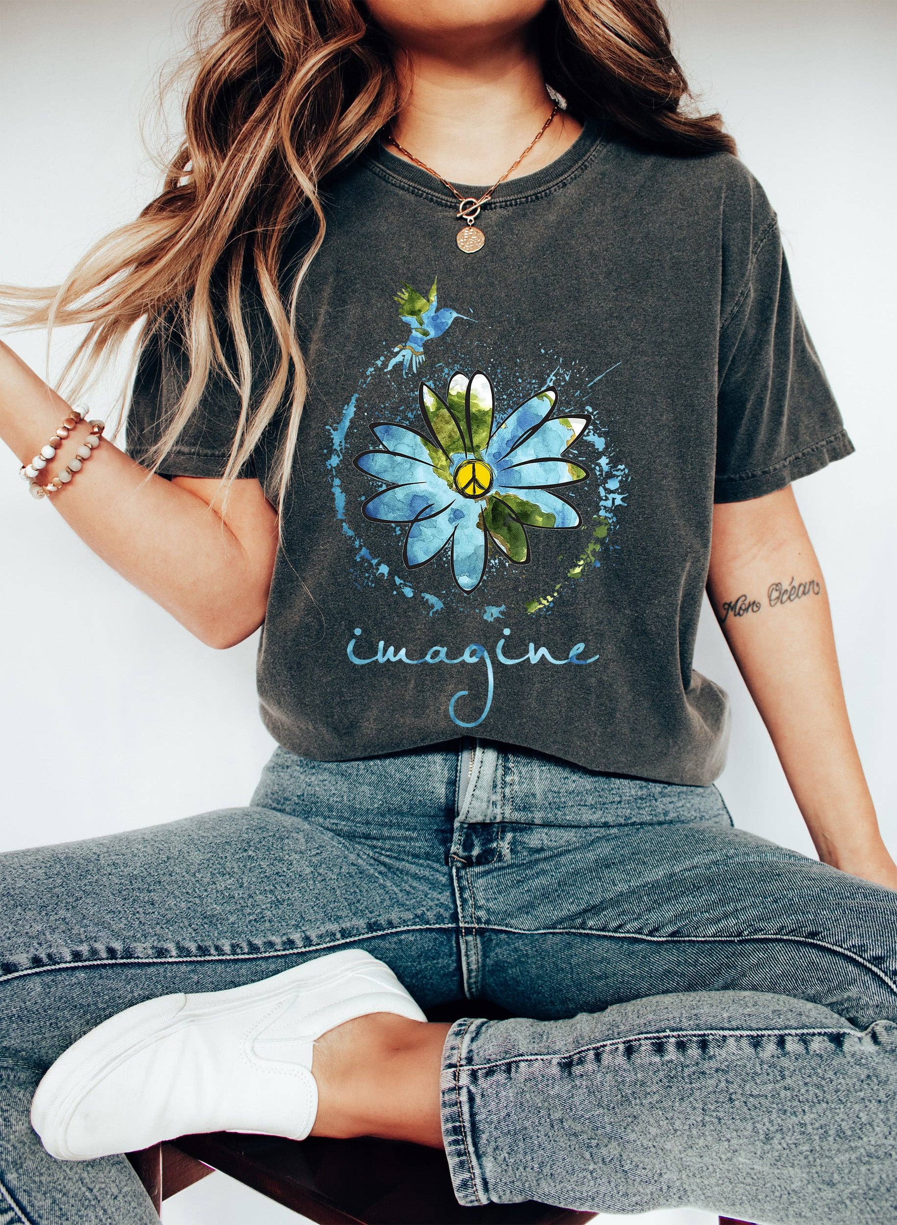 Imagine Peace Watercolor Print T-Shirt Hoodie, Sweatshirt | PodTeesHub.com