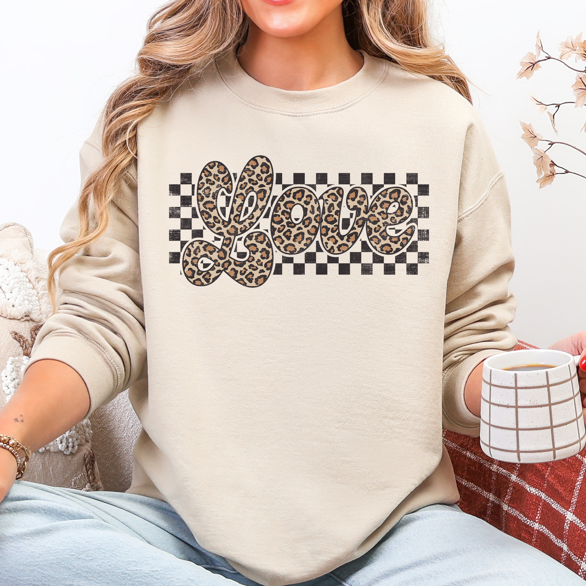 Love, Checkered, Leopard Classic Valentine's Day Sweatshirt T-Shirts, Hoodie | PodTeesHub.com