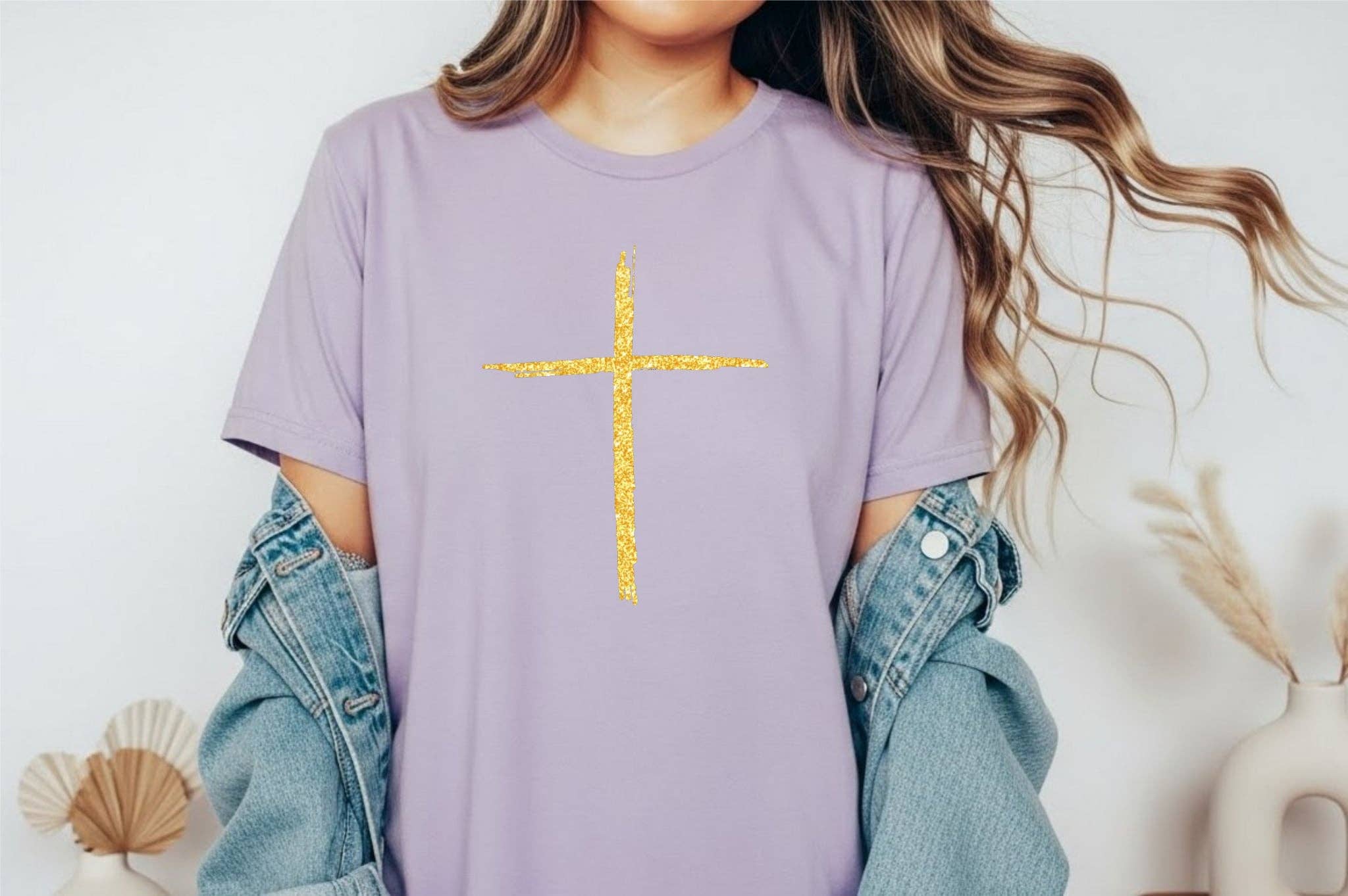 New Christian Lilac Spring Gold Cross Bella Graphic Tee Hoodie, Sweatshirt | PodTeesHub.com