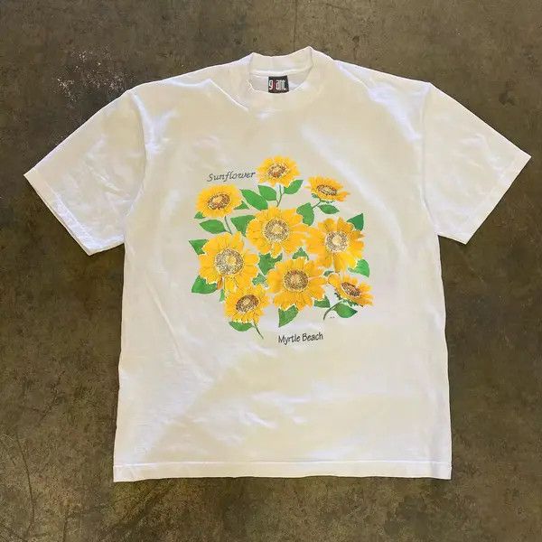 Japanese Brand Street Retro Sunflower Print White T-Shirts, Hoodie, Sweatshirt
