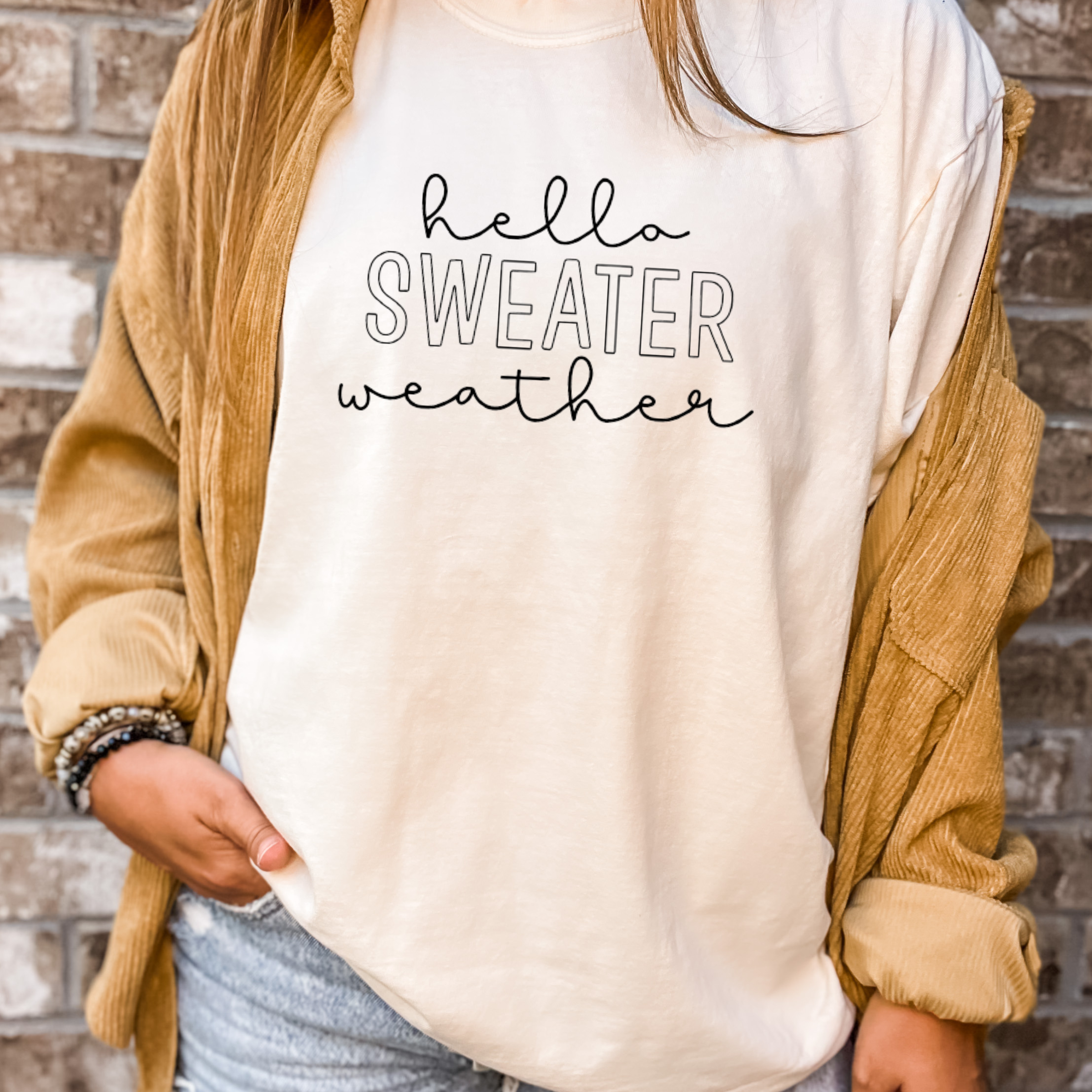 Hello Sweater Weather Fall Tee - Graphic Tee -Multiple Color Hoodie, Sweatshirt | PodTeesHub.com