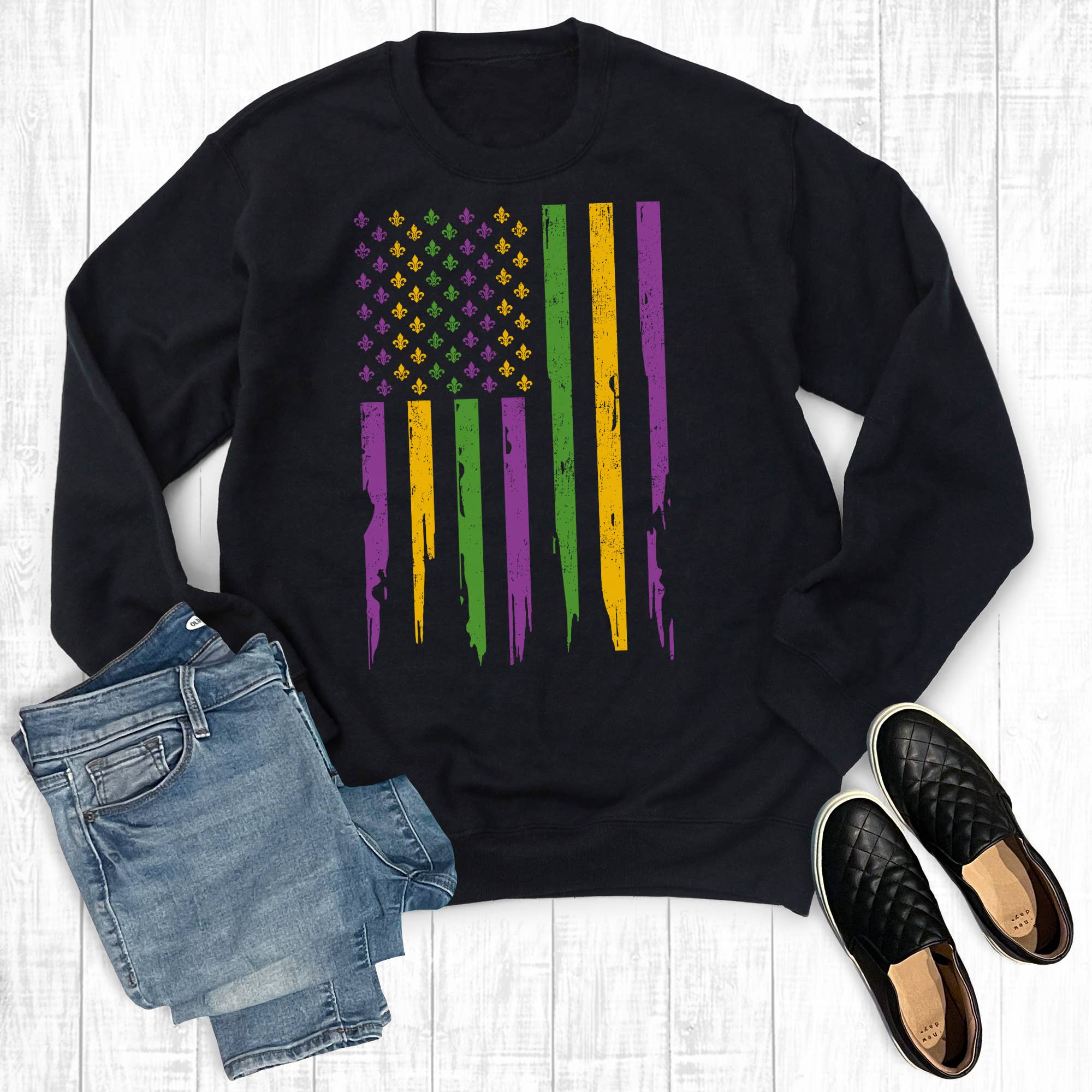 Mardi Gras Flag Sweatshirt T-Shirts, Hoodie | PodTeesHub.com