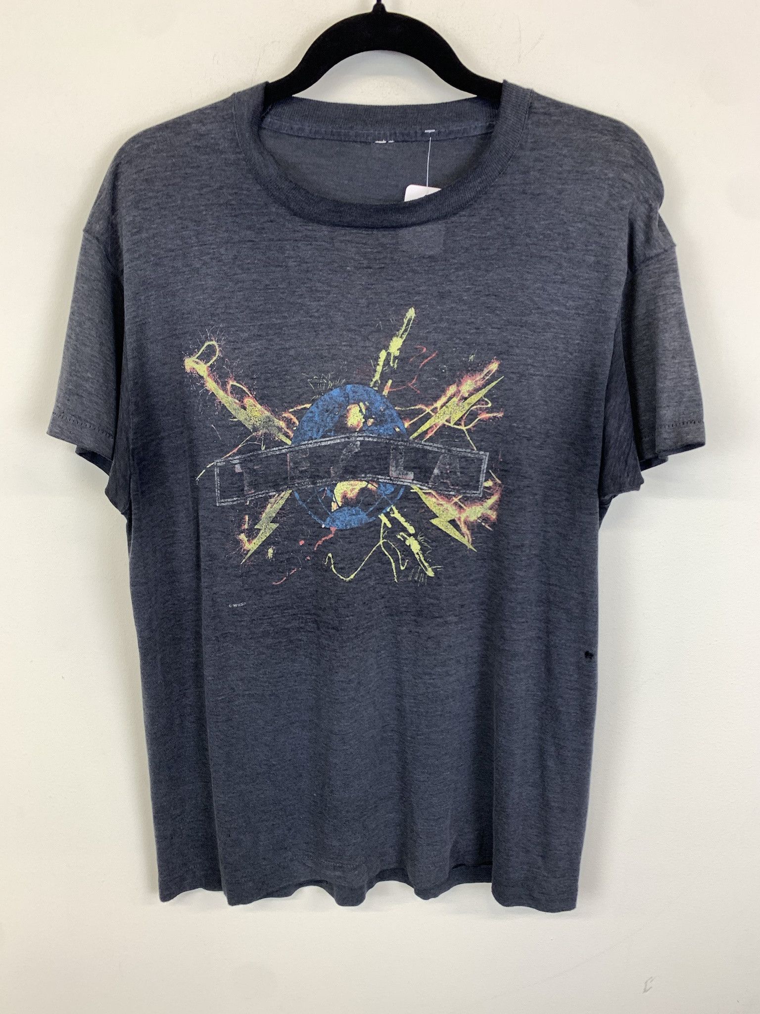 Vintage 1980s Tesla Band Tour Tee True Vintage Rock Tee Shirt Size M Hoodie, Sweatshirt | PodTeesHub.com