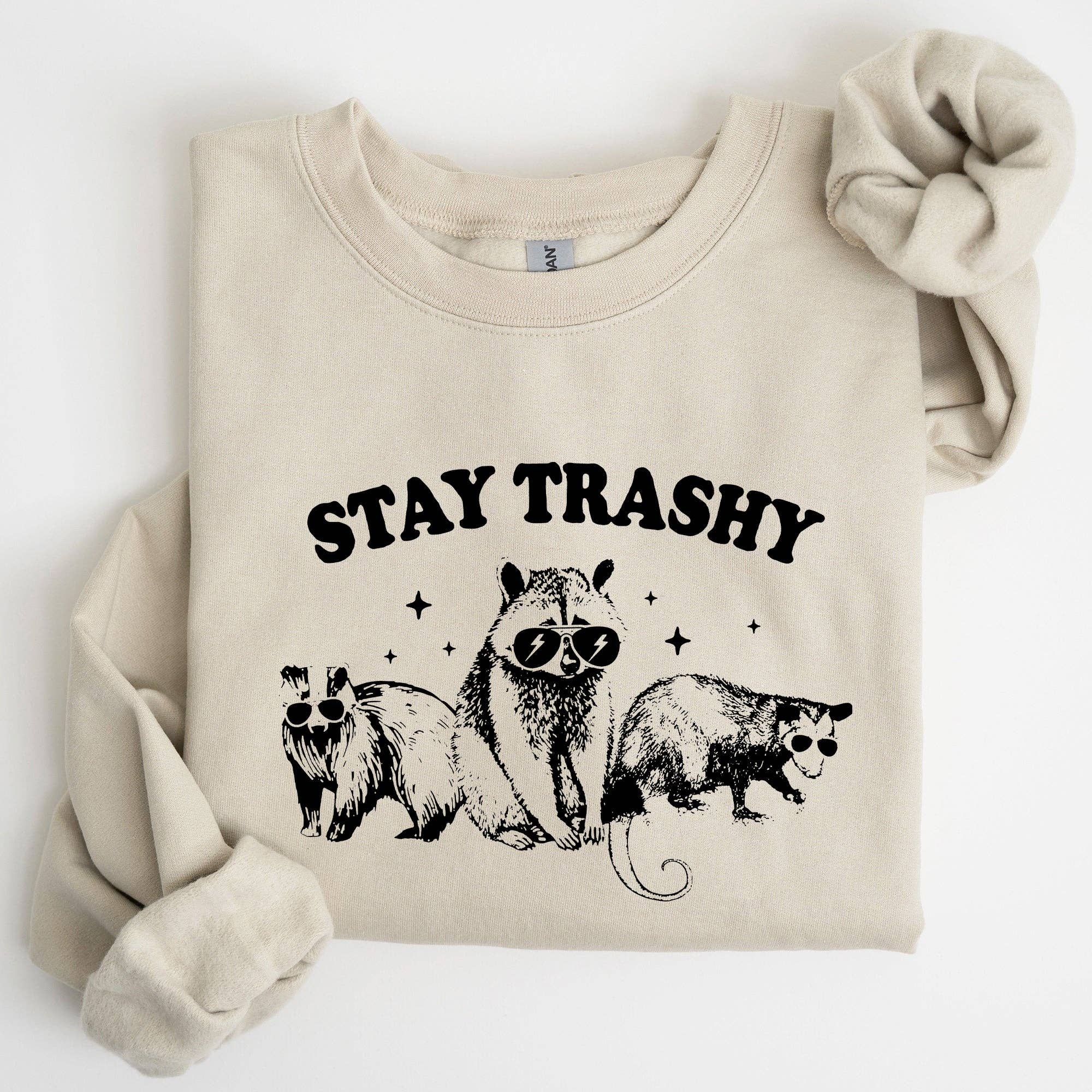 Stay Trashy, Racoon, Possum, Aesthetic, Meme, Funny Sweatshirt T-Shirts, Hoodie | PodTeesHub.com