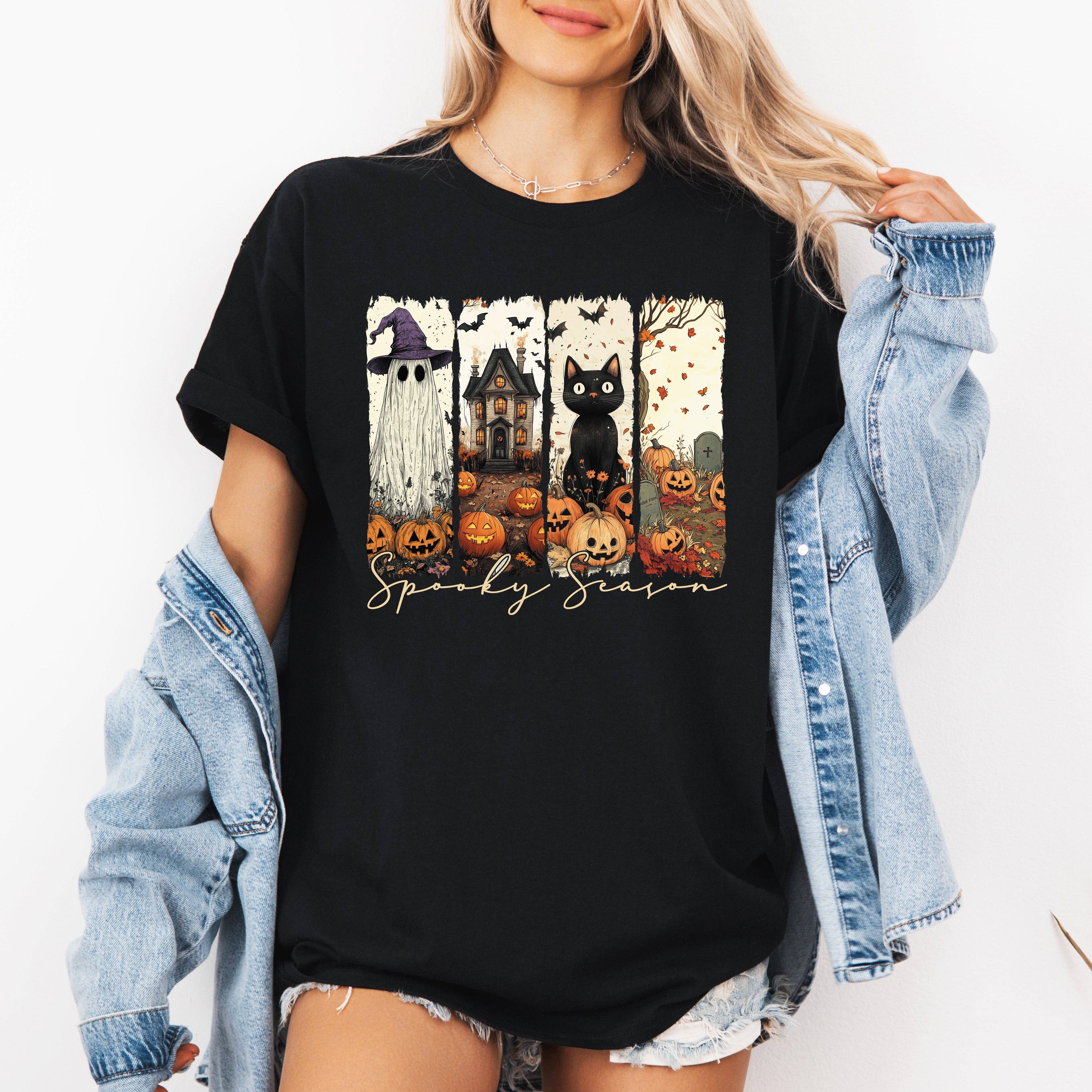 Spooky Season Halloween, Cat, Ghost Autumn, Fall, Tshirt Hoodie, Sweatshirt | PodTeesHub.com