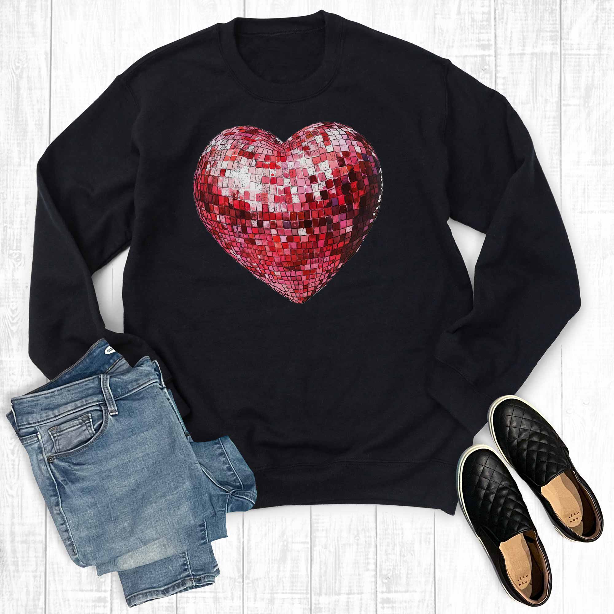 Valentines Disco Ball Heart Sweatshirt T-Shirts, Hoodie | PodTeesHub.com