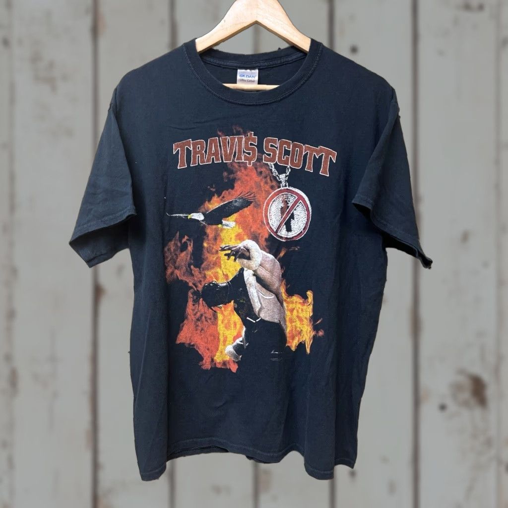 Gildan Mens Travis Scott Flame Modern Tee Shirt Black Short Sleeve Rap Graphic T Shirt Crew Neck L B Hoodie, Sweatshirt