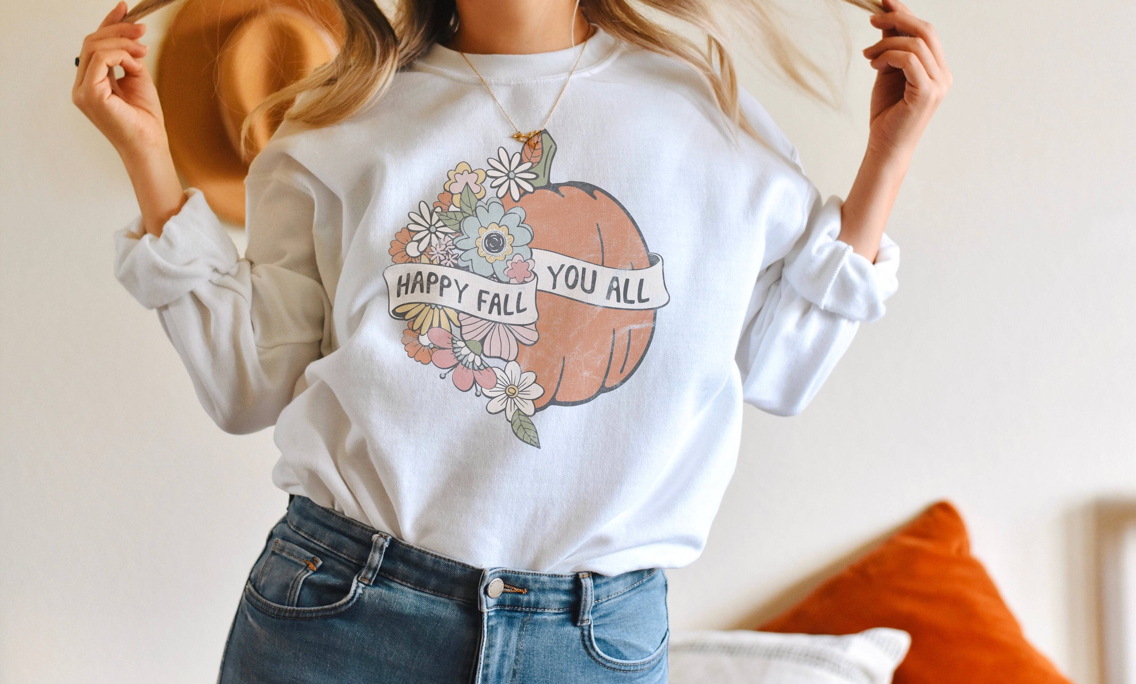 Happy Fall You All Pumpkin Crew Neck Sweatshirt | Fall T-Shirts, Hoodie | PodTeesHub.com