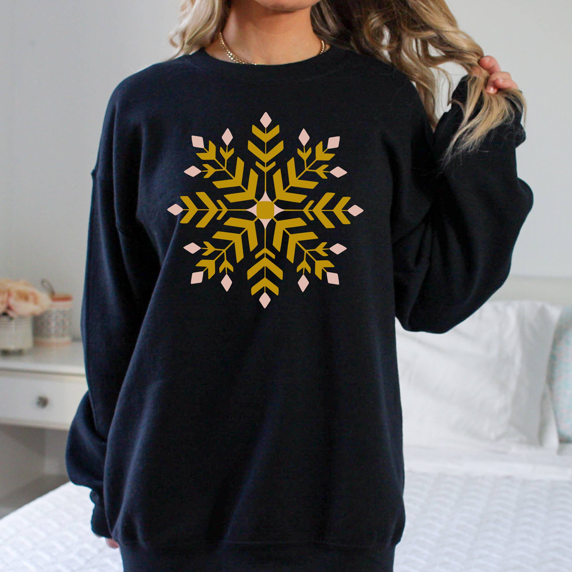 Gold Snowflake Sweatshirt | Winter Crewneck | Holiday T-Shirts, Hoodie | PodTeesHub.com