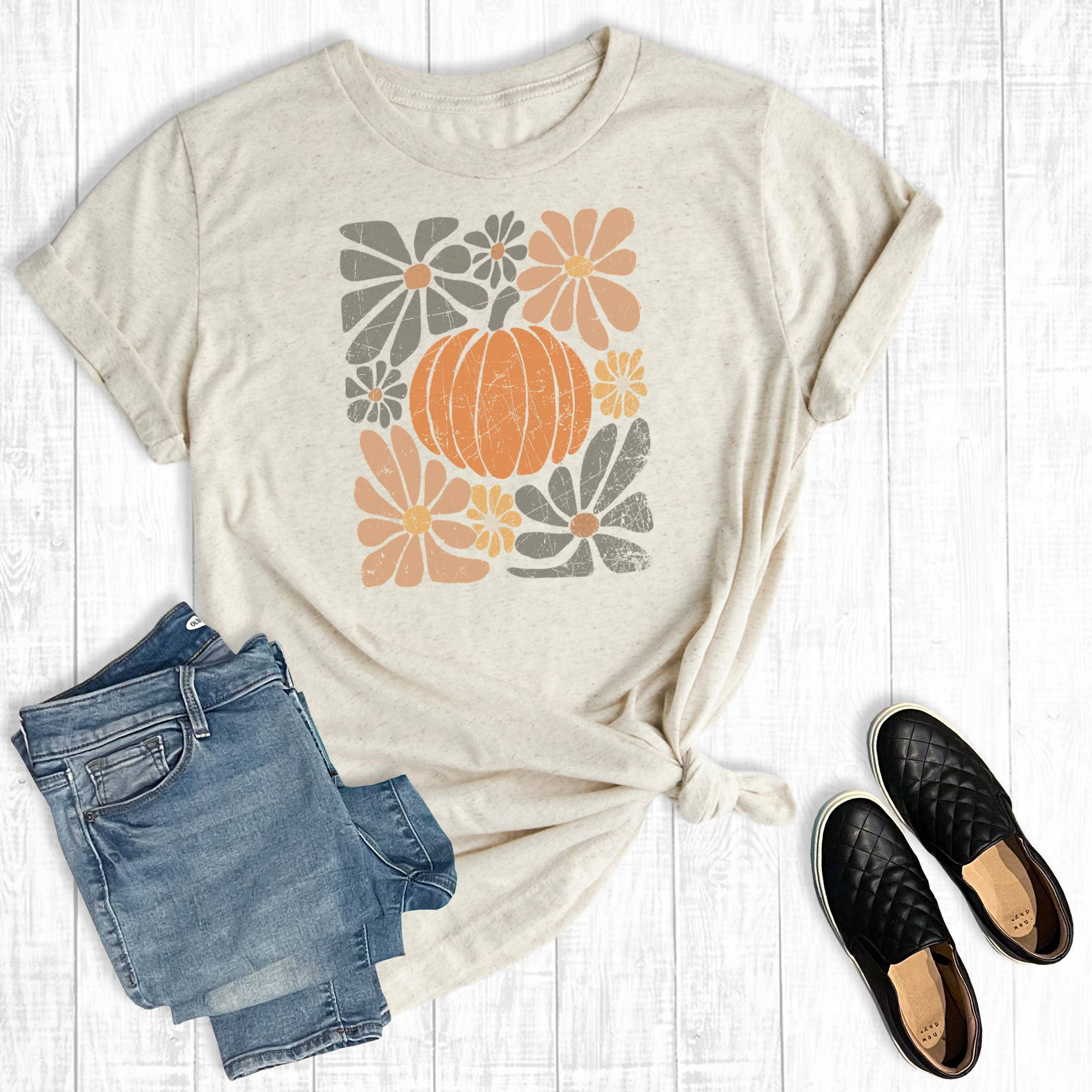 Retro Floral Pumpkin Graphic Tee Hoodie, Sweatshirt | PodTeesHub.com