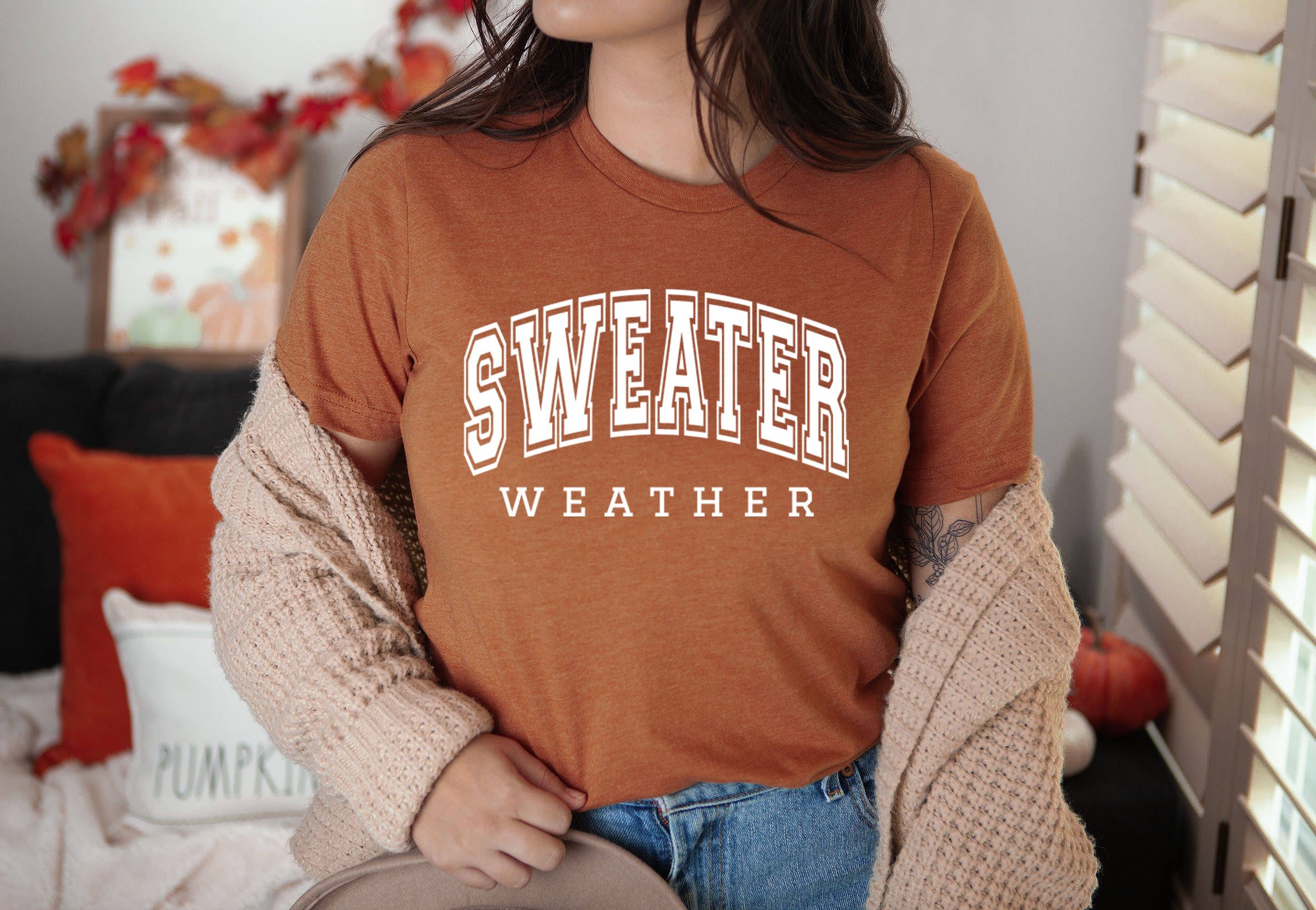 Sweater Weather College Tee | Cute Fall Shirts Hoodie, Sweatshirt | PodTeesHub.com