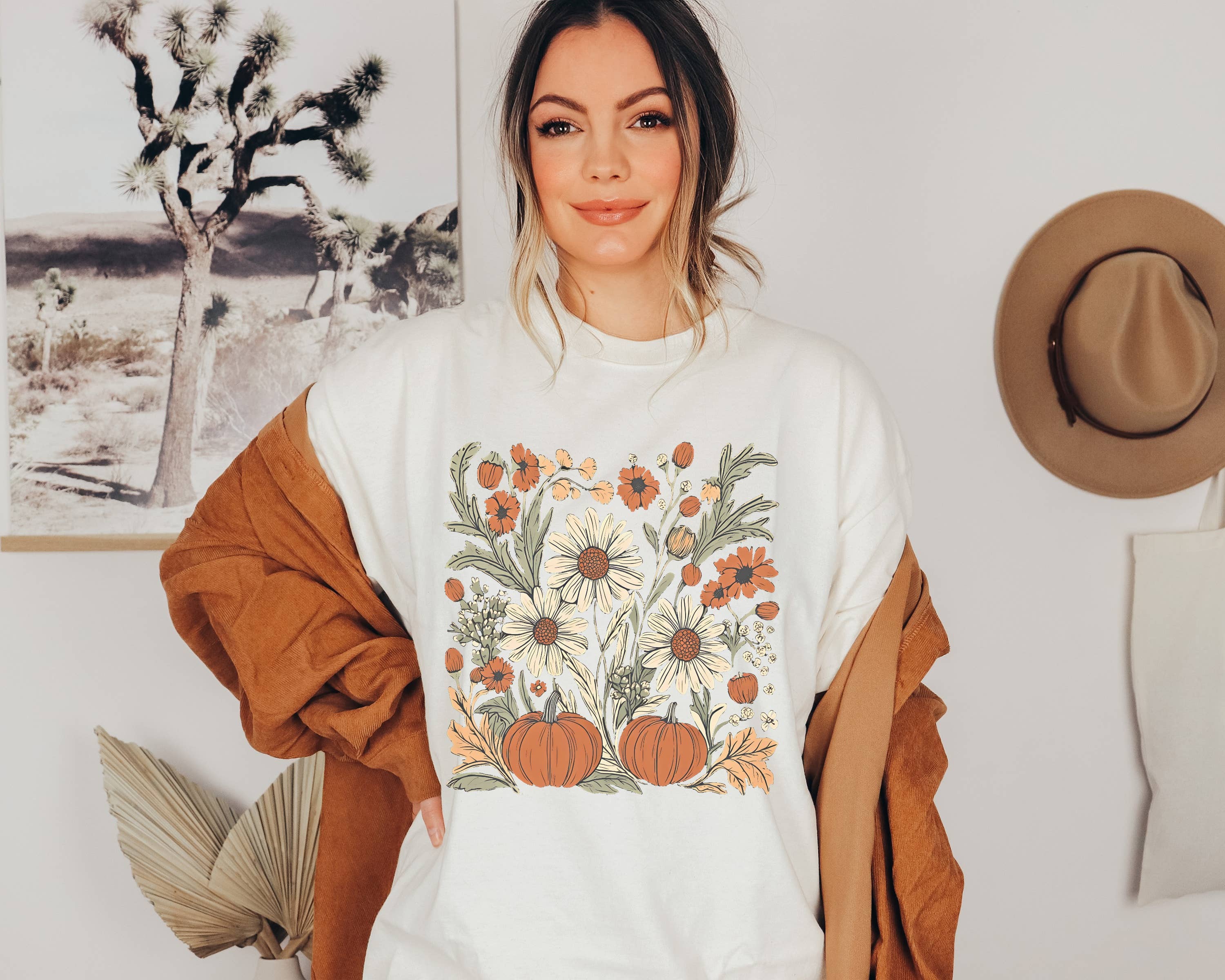 Floral Pumpkin Flower Graphic Tee | Fall Tee Hoodie, Sweatshirt | PodTeesHub.com