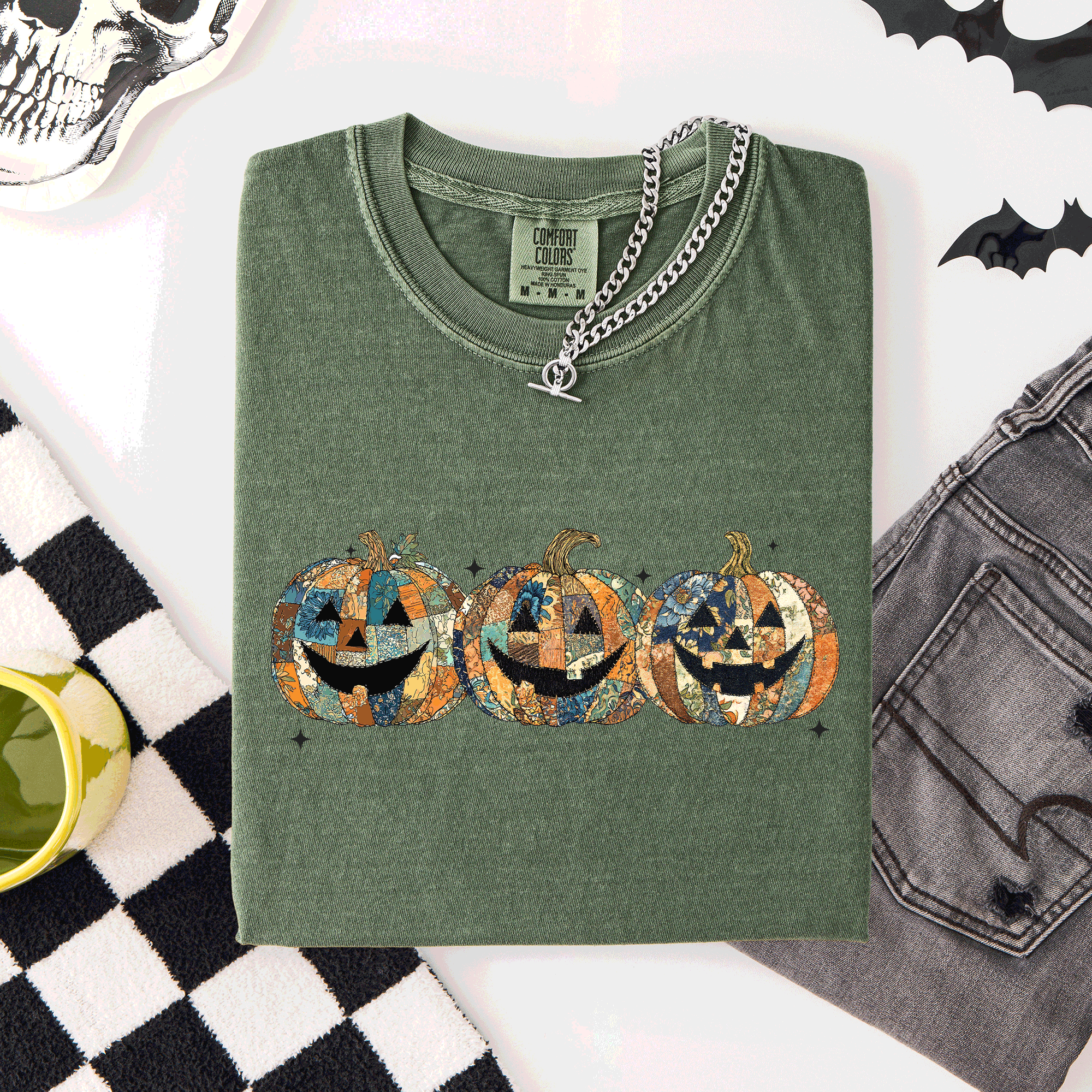 Jack O Lanterns, Faux Quilt Halloween, Fall, Autumn T-Shirt Hoodie, Sweatshirt | PodTeesHub.com