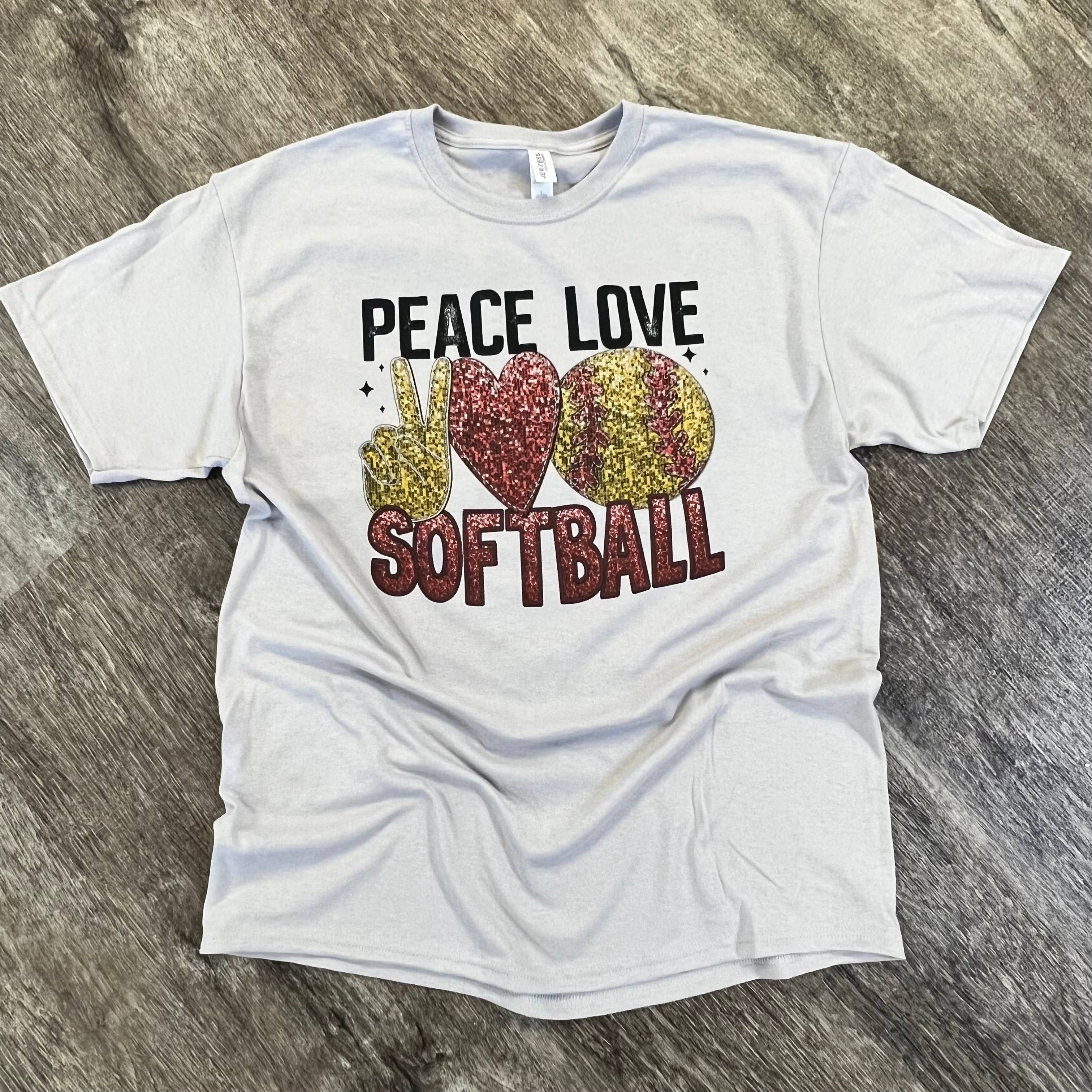 Peace Love Softball On Silver Tee Hoodie, Sweatshirt | PodTeesHub.com
