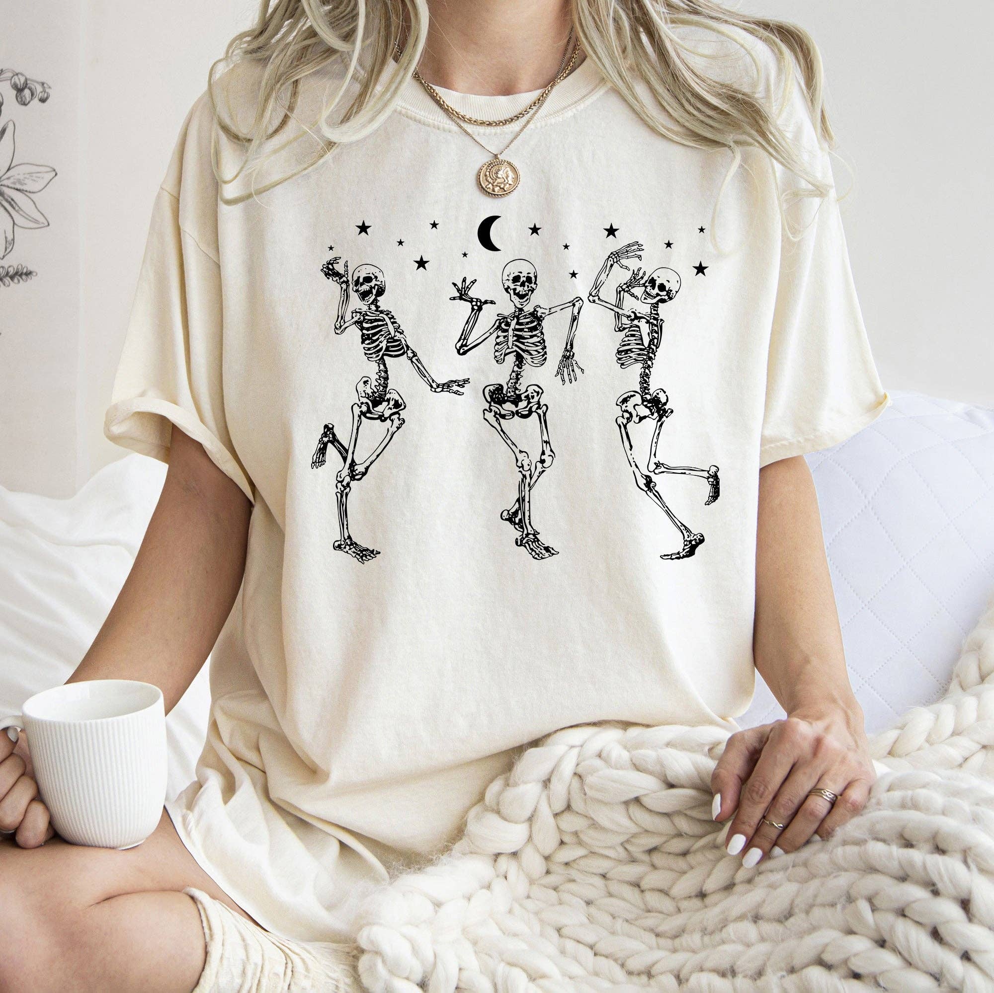 Dancing Skeletons At Night Halloween T-Shirt Black Print Hoodie, Sweatshirt | PodTeesHub.com