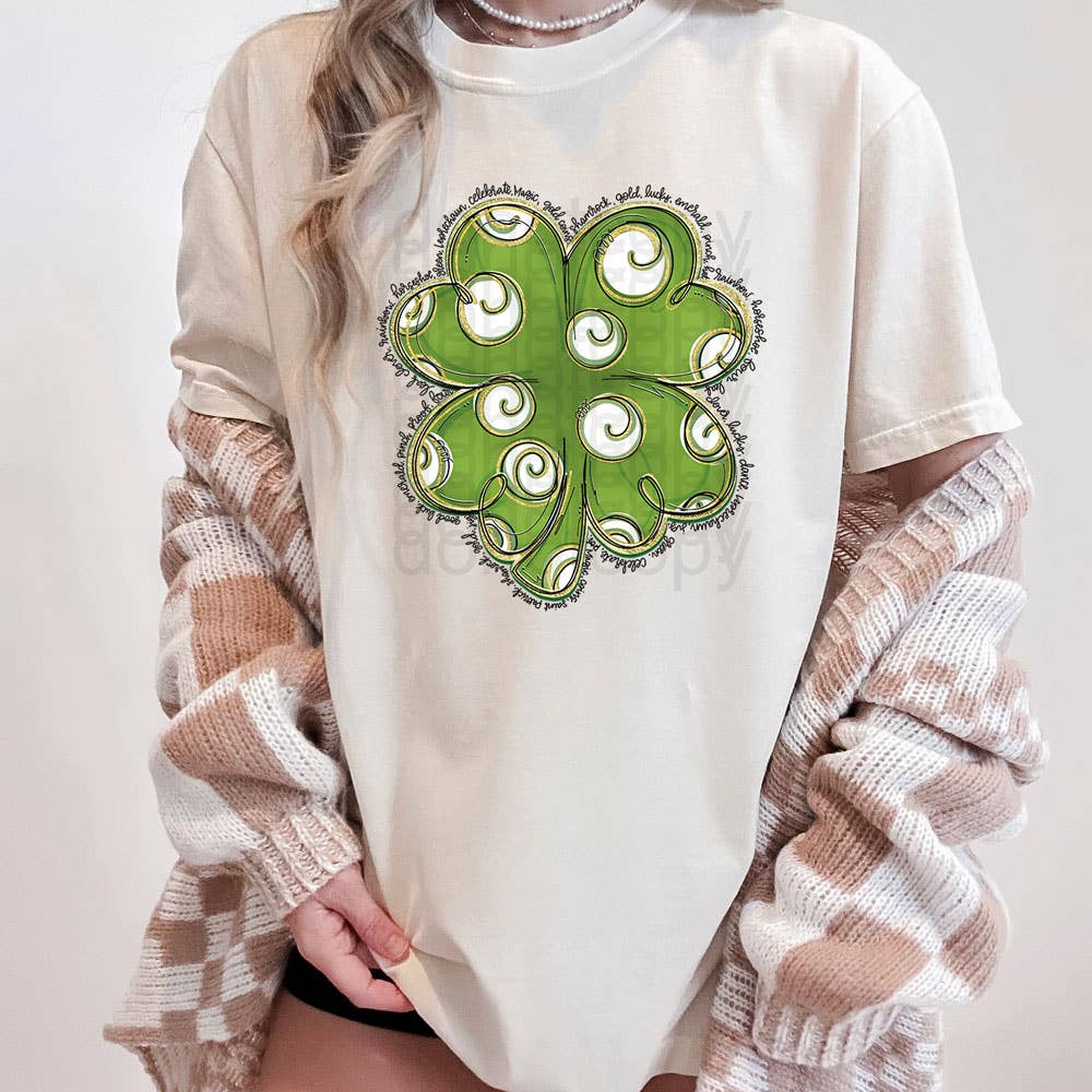 Hand Drawn Shamrock Ivory Tee Hoodie, Sweatshirt | PodTeesHub.com
