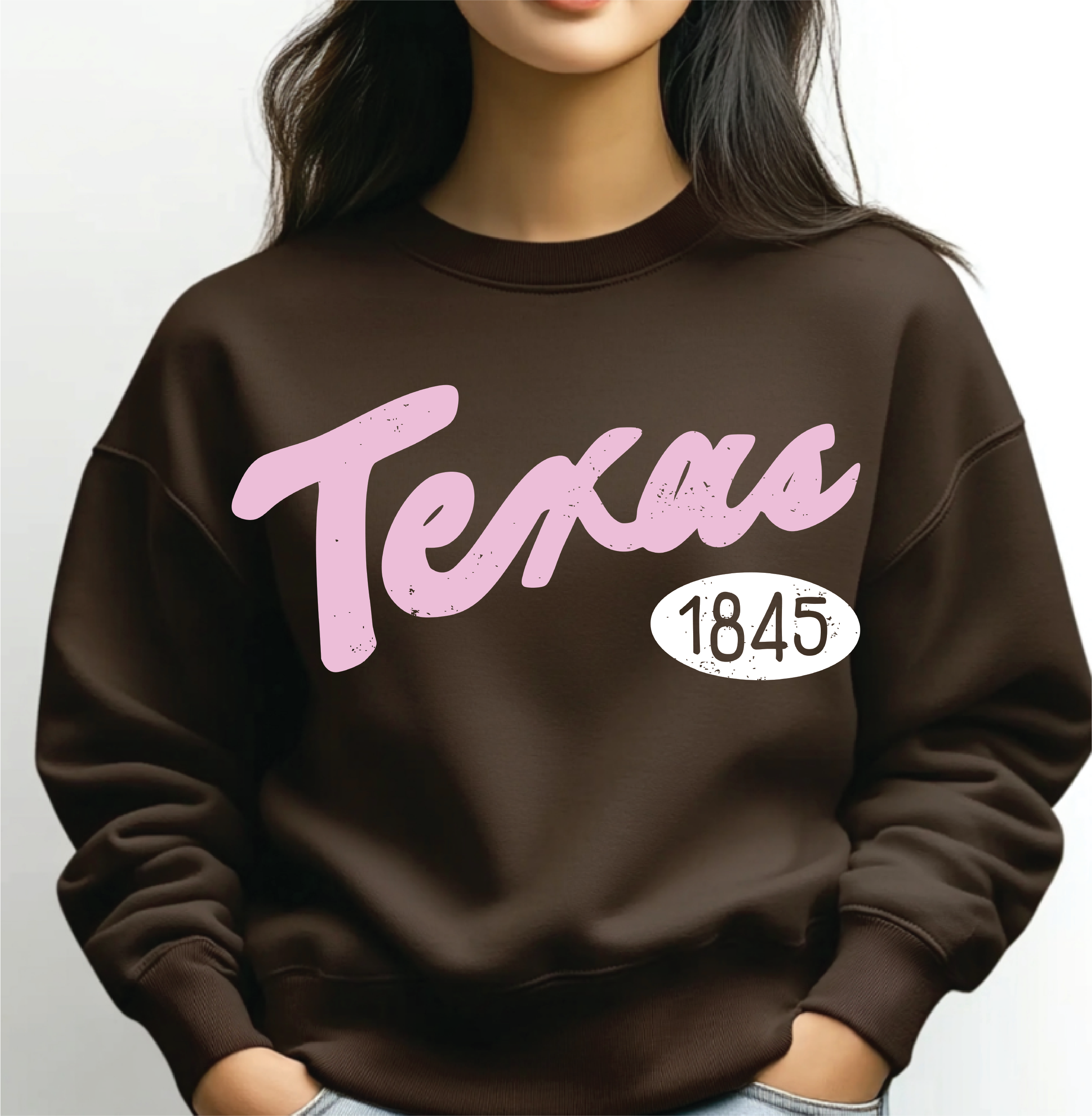 Texas 1845 Puff Ink Dark Brown Sweatshirt T-Shirts, Hoodie | PodTeesHub.com