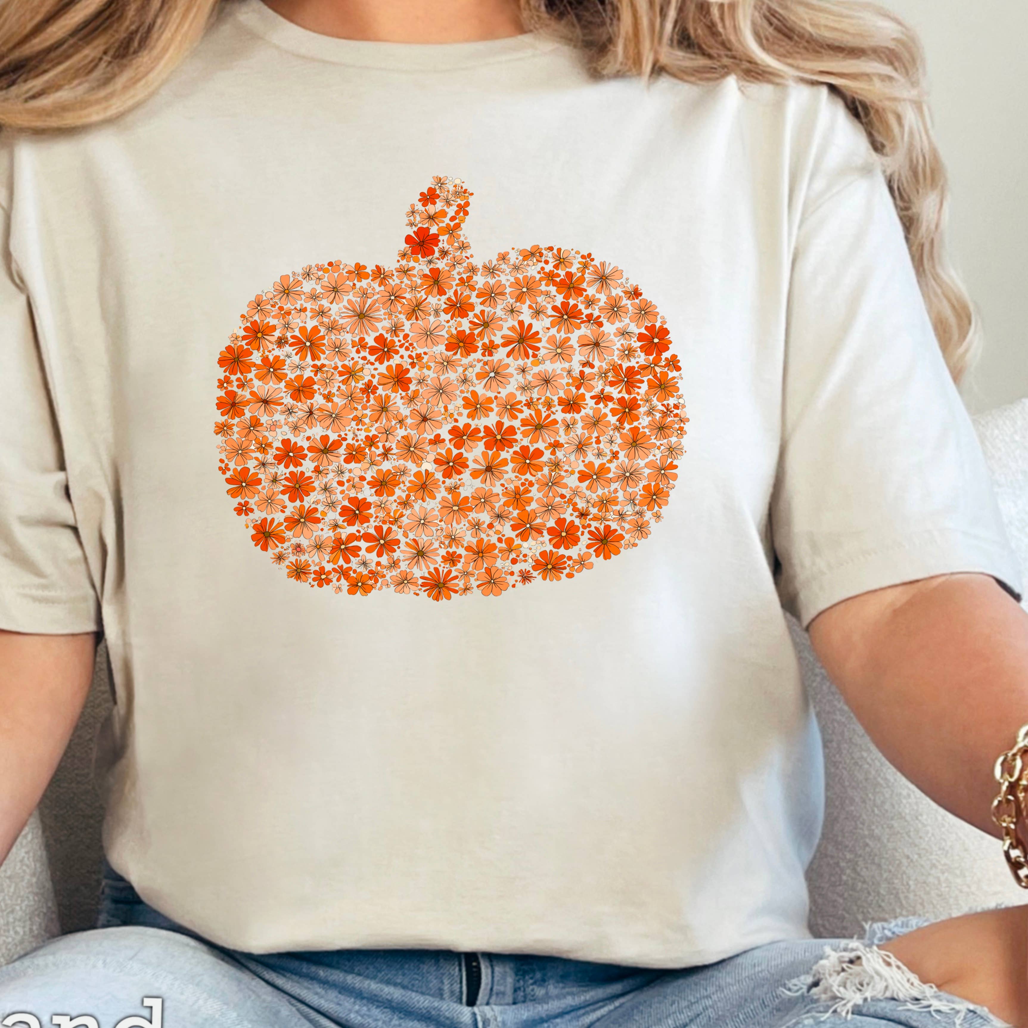 Fall Floral Pumpkin  Fall Women’S Graphic Tee | Gildan Hoodie, Sweatshirt | PodTeesHub.com