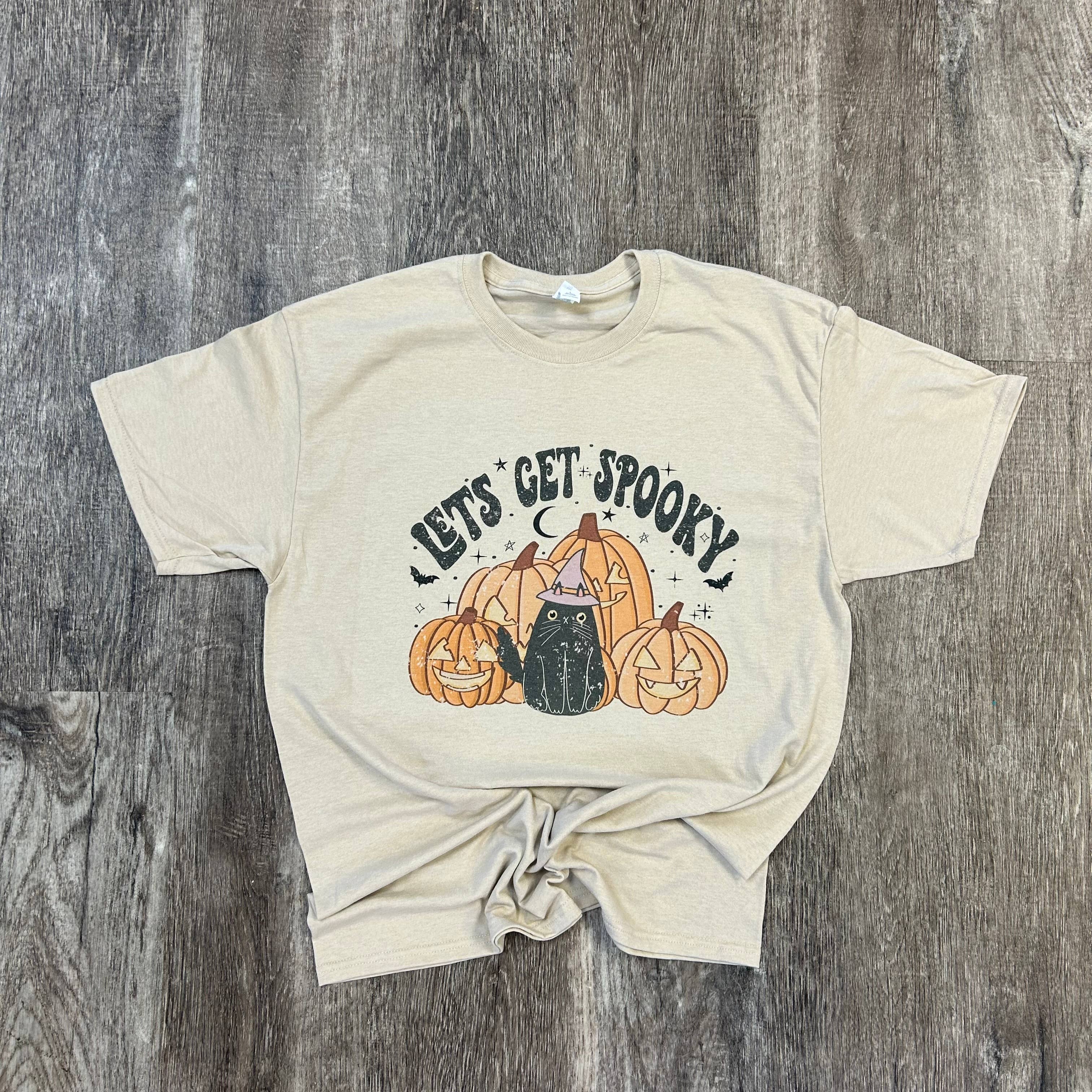 Let's Get Spooky Black Cat On Sand Tee Hoodie, Sweatshirt | PodTeesHub.com