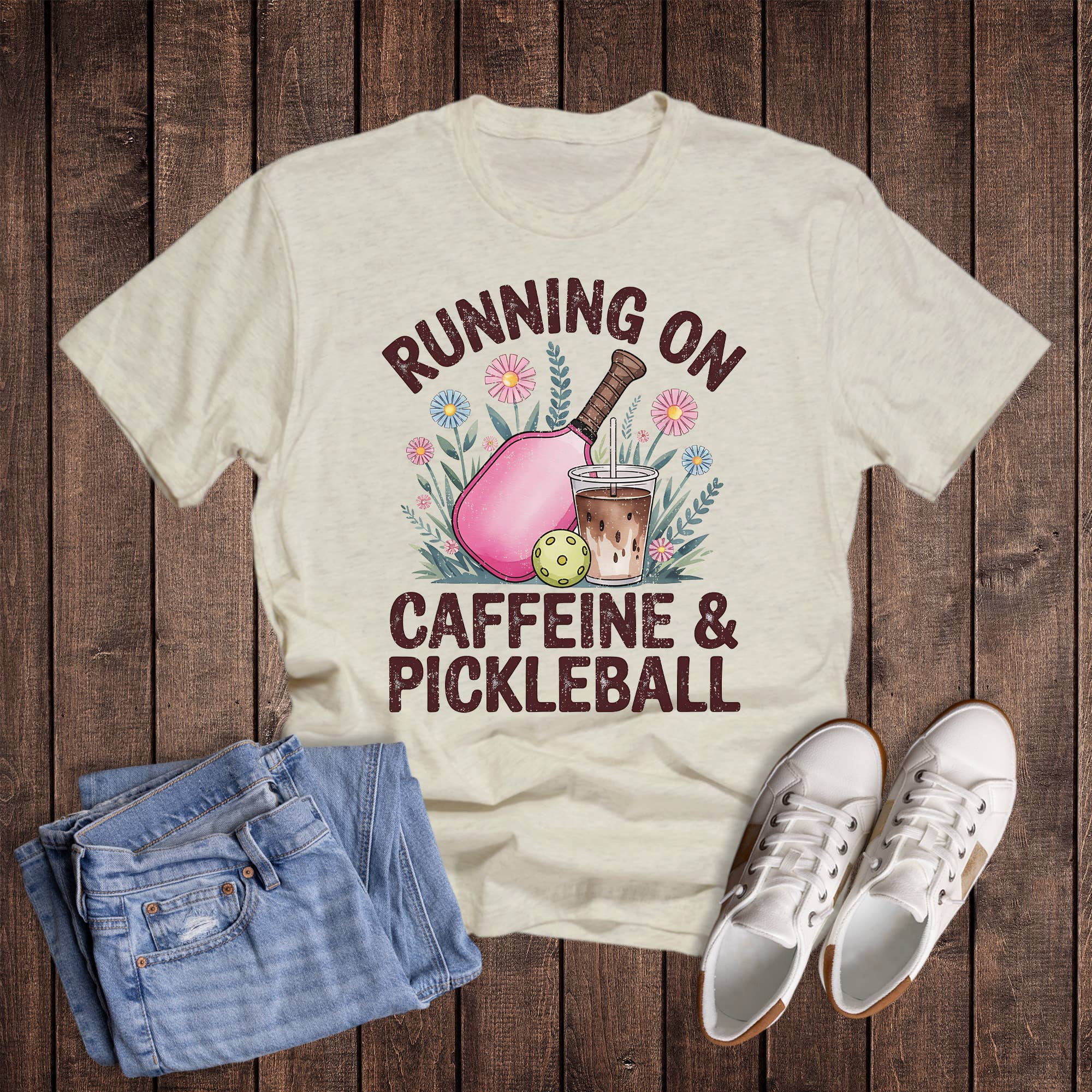 Running On Caffeine and Pickleball Graphic Tee Hoodie, Sweatshirt | PodTeesHub.com