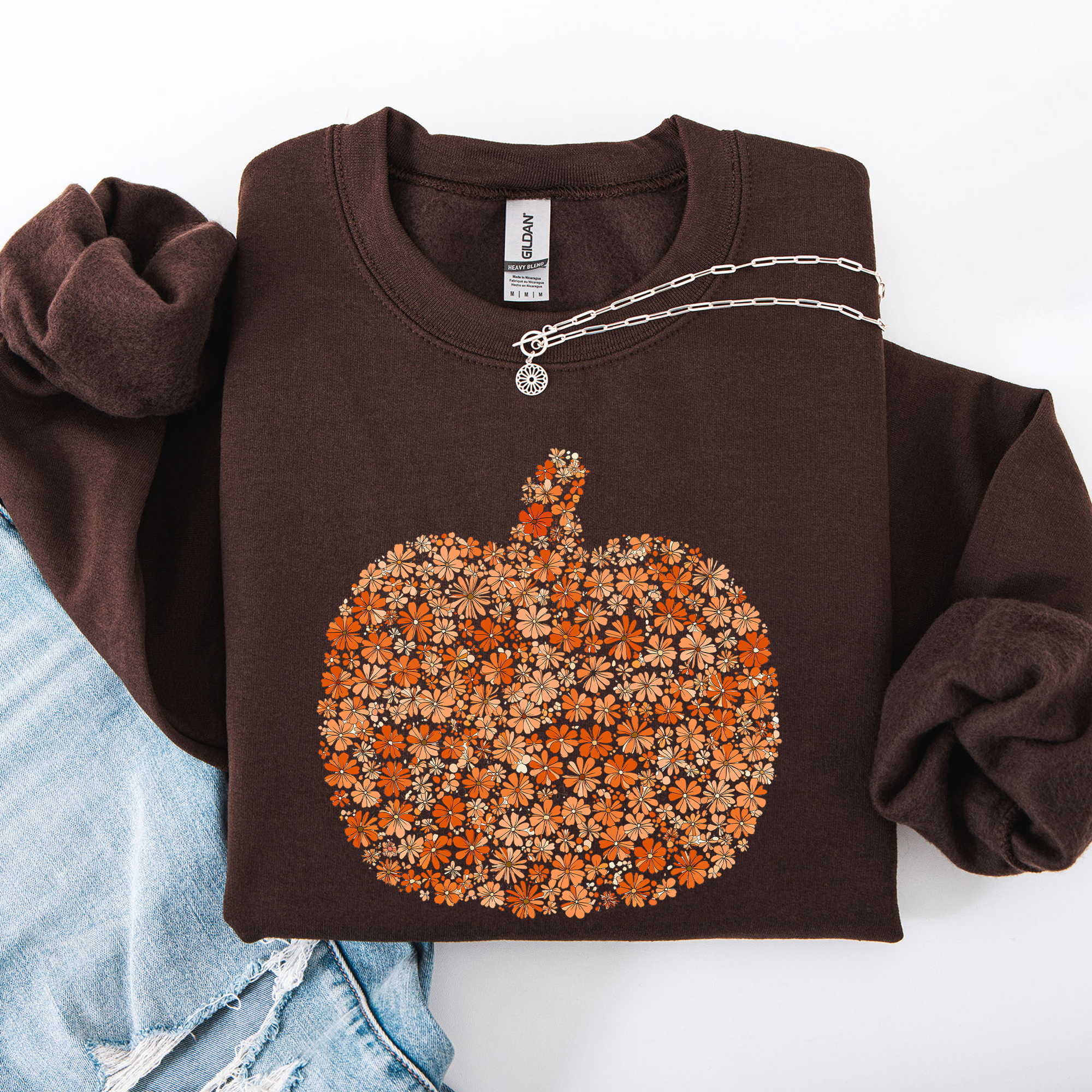 Floral Pumpkin, Autumn Flowers, Fall Sweatshirt T-Shirts, Hoodie | PodTeesHub.com