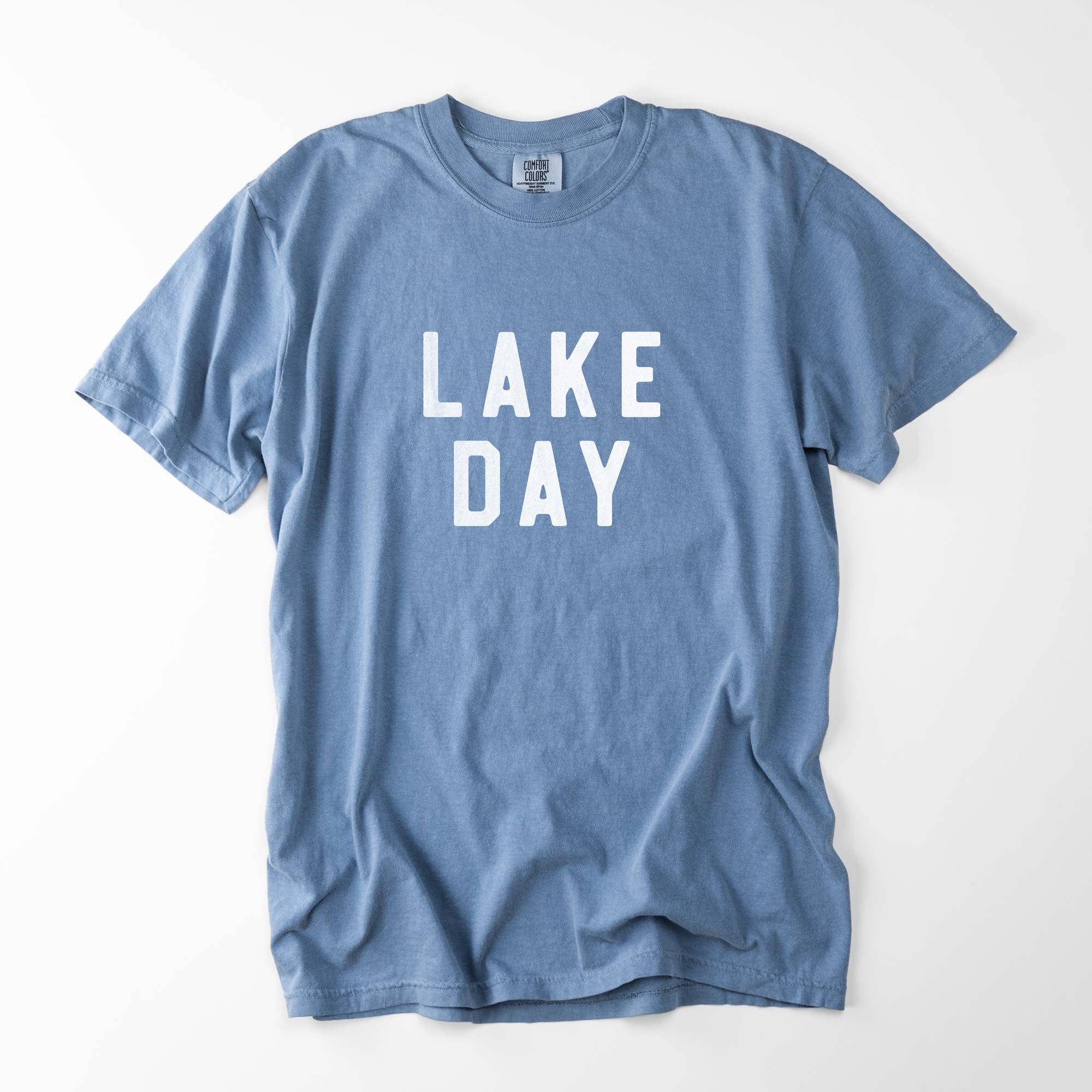 Lake Day Comfort Colors Garment Dyed Varsity Tee Hoodie, Sweatshirt | PodTeesHub.com