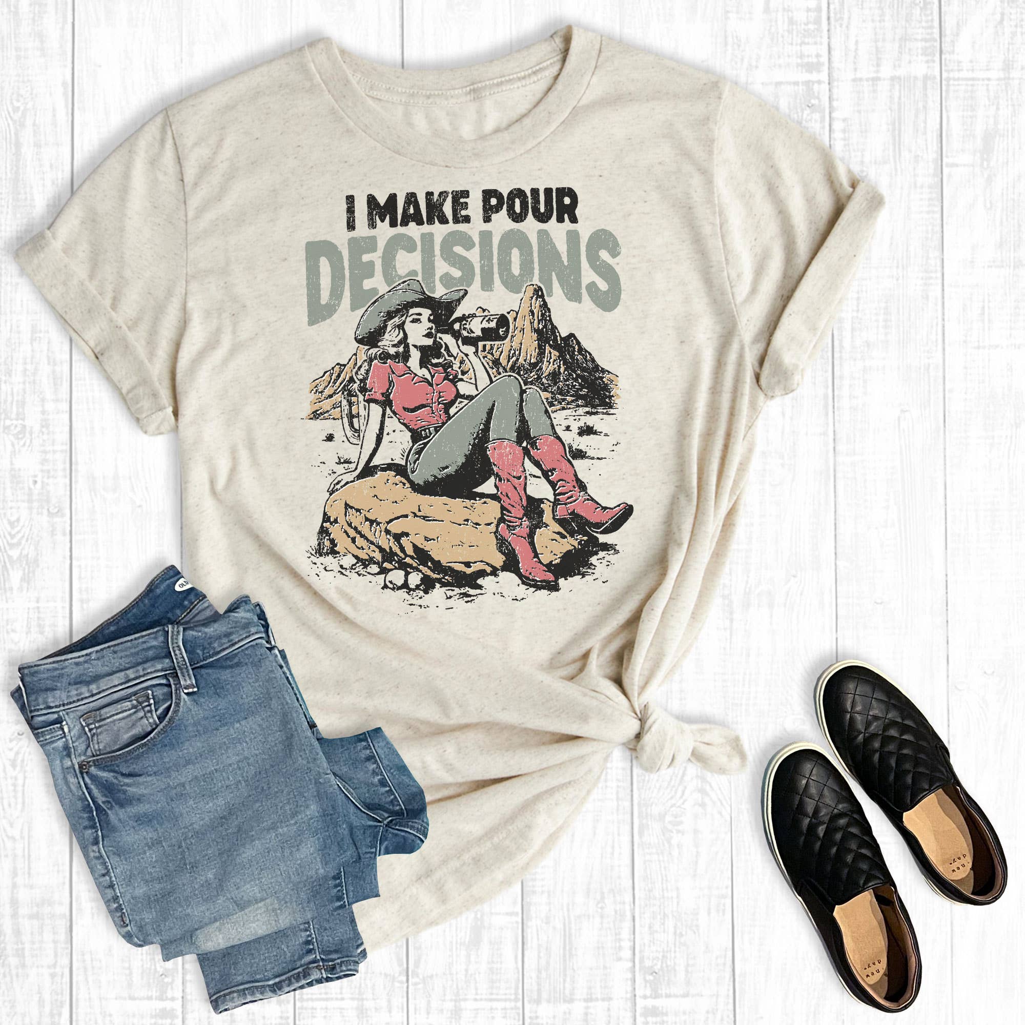 Funny Western I Make Pour Decisions Graphic Tee Hoodie, Sweatshirt | PodTeesHub.com