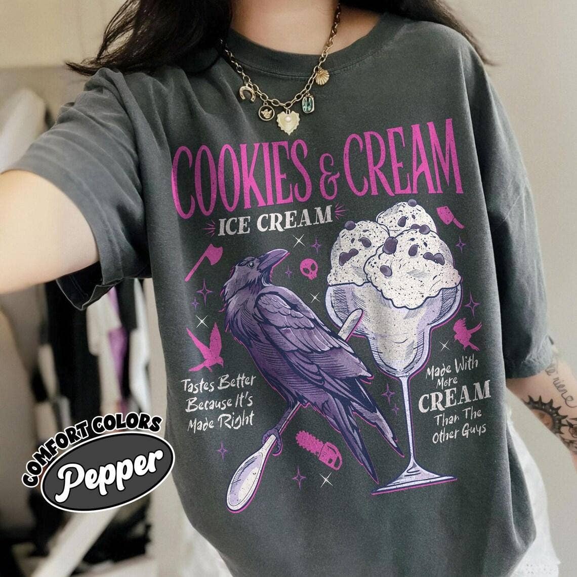 Dark Romance Book Lover Tee with Cookie & Cream Ice Cream Hoodie, Sweatshirt | PodTeesHub.com