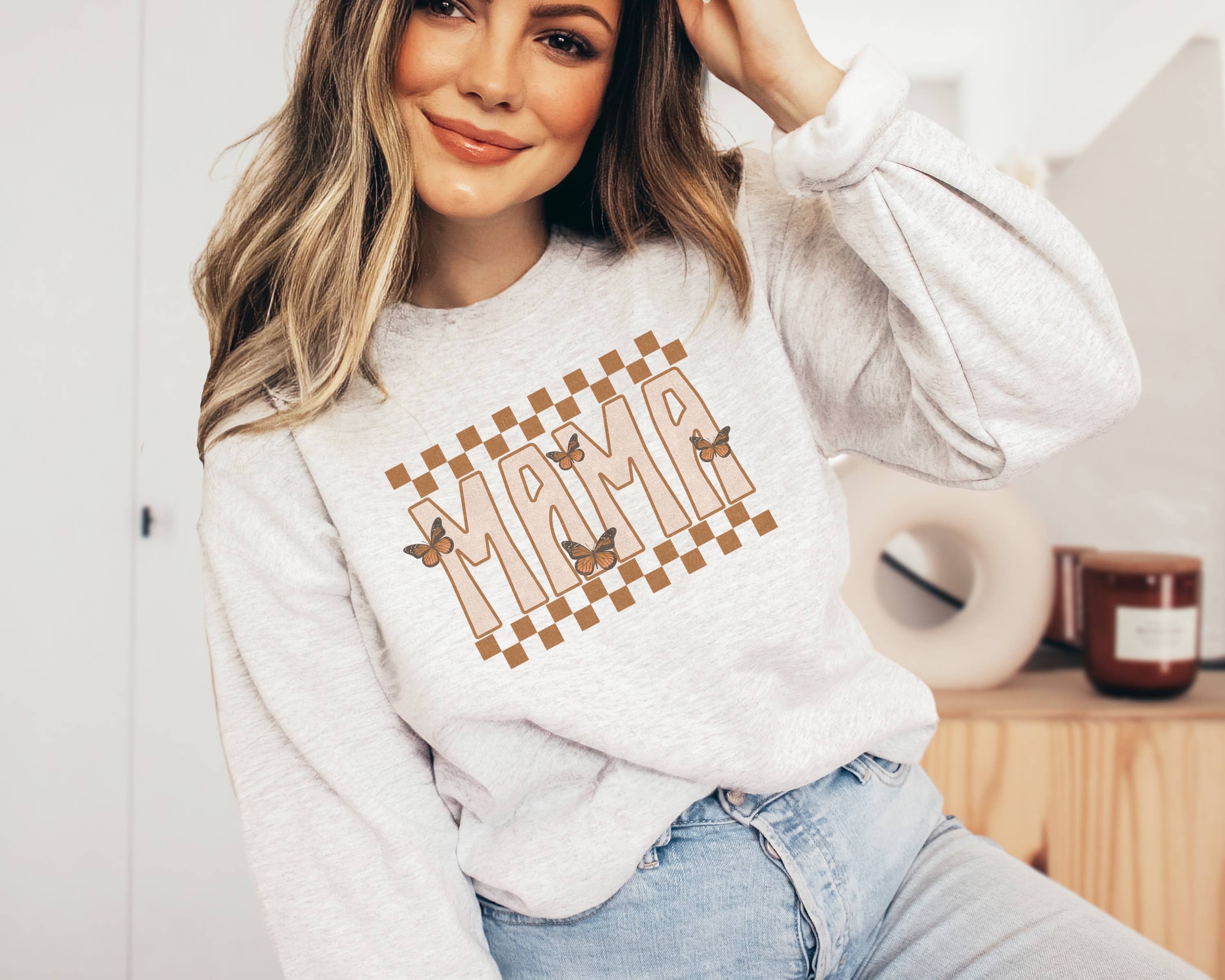 Mama Checker Butterflies Crew Neck Sweatshirt T-Shirts, Hoodie | PodTeesHub.com