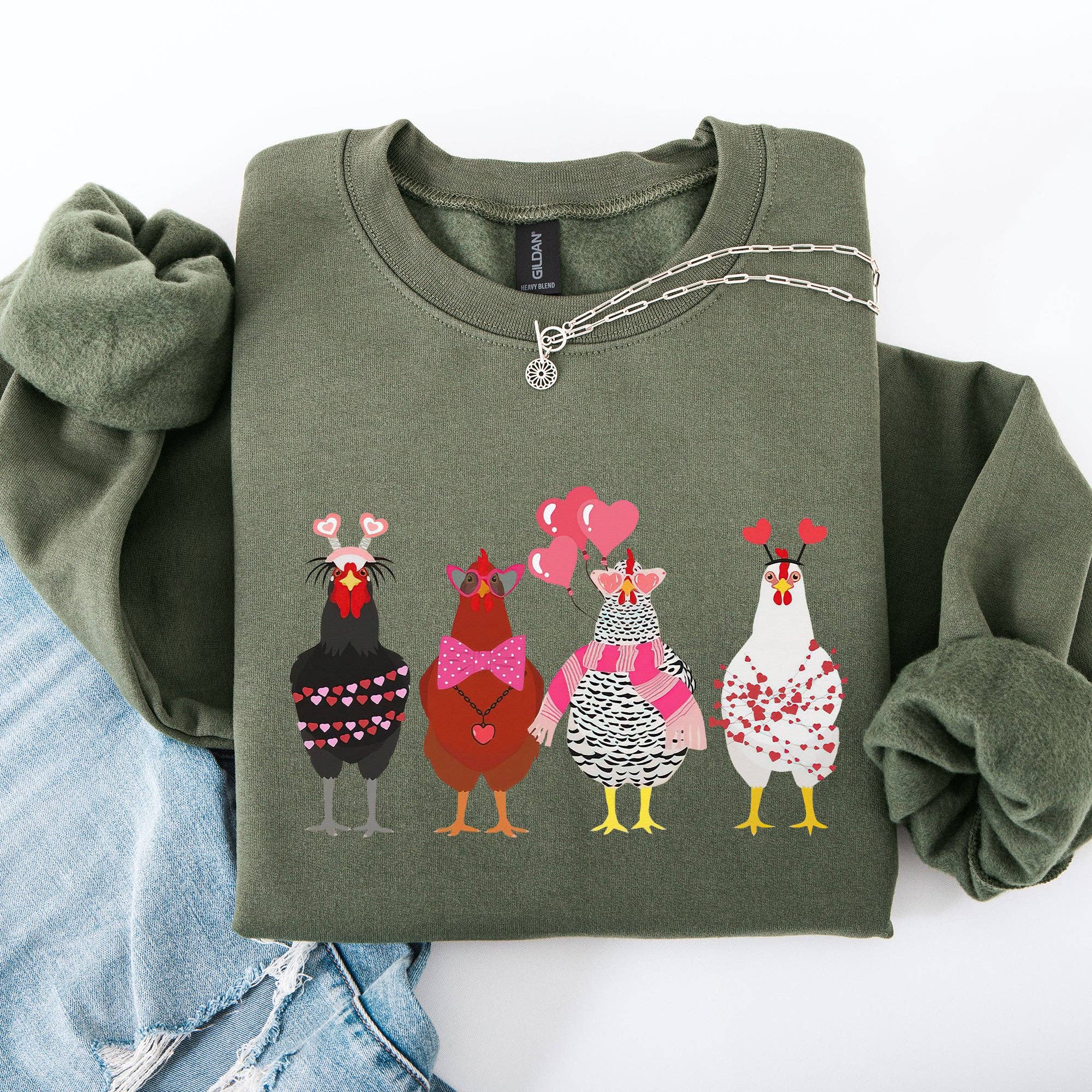 Valentine's Chickens, Cute, Farm, Love, Hearts Sweatshirt T-Shirts, Hoodie | PodTeesHub.com