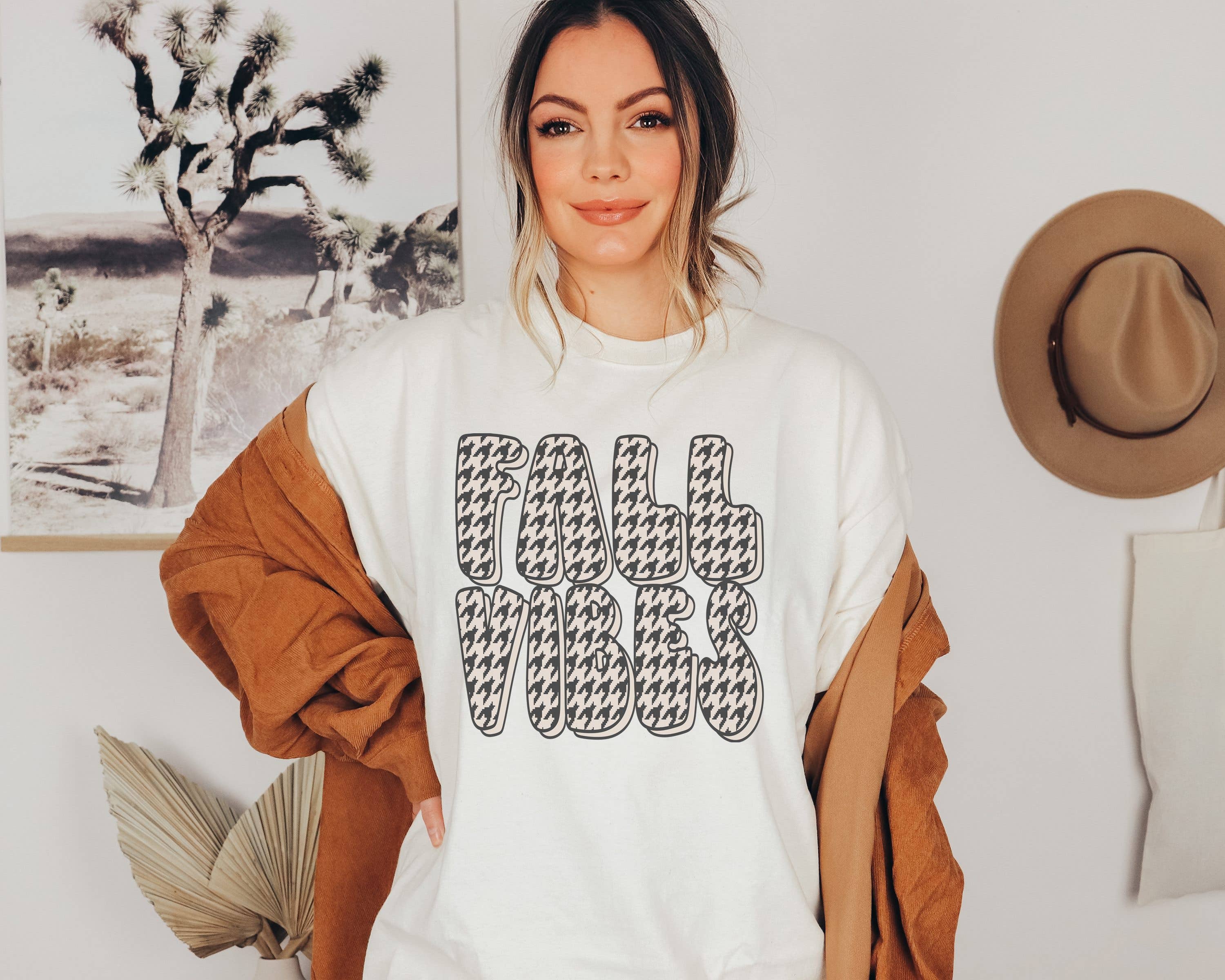 Fall Vibes Houndstooth Tee | Fall Shirt Graphic Tee Hoodie, Sweatshirt | PodTeesHub.com