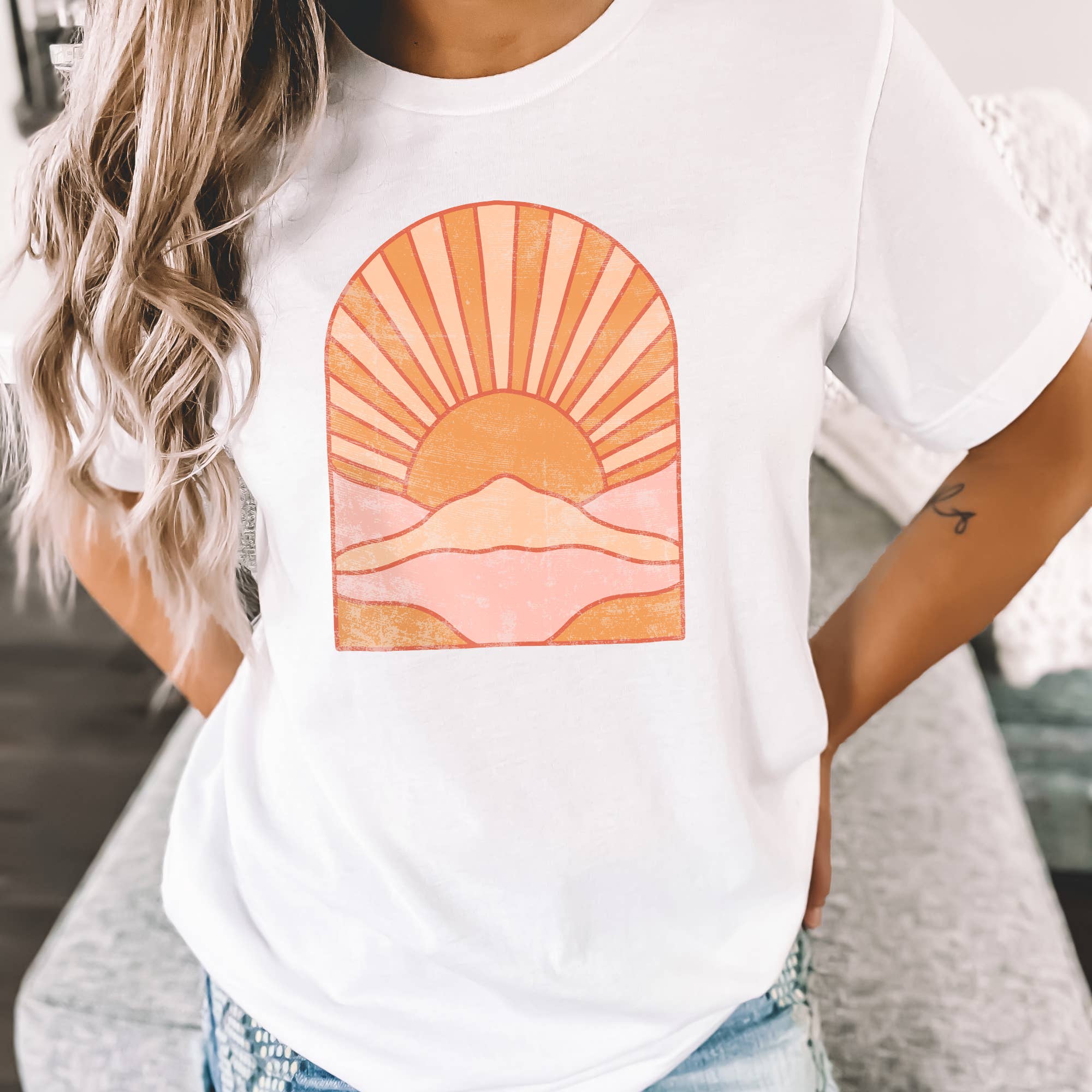 Retro Arched Sunset Tee | Summer | Sizes XS-2XL Hoodie, Sweatshirt | PodTeesHub.com