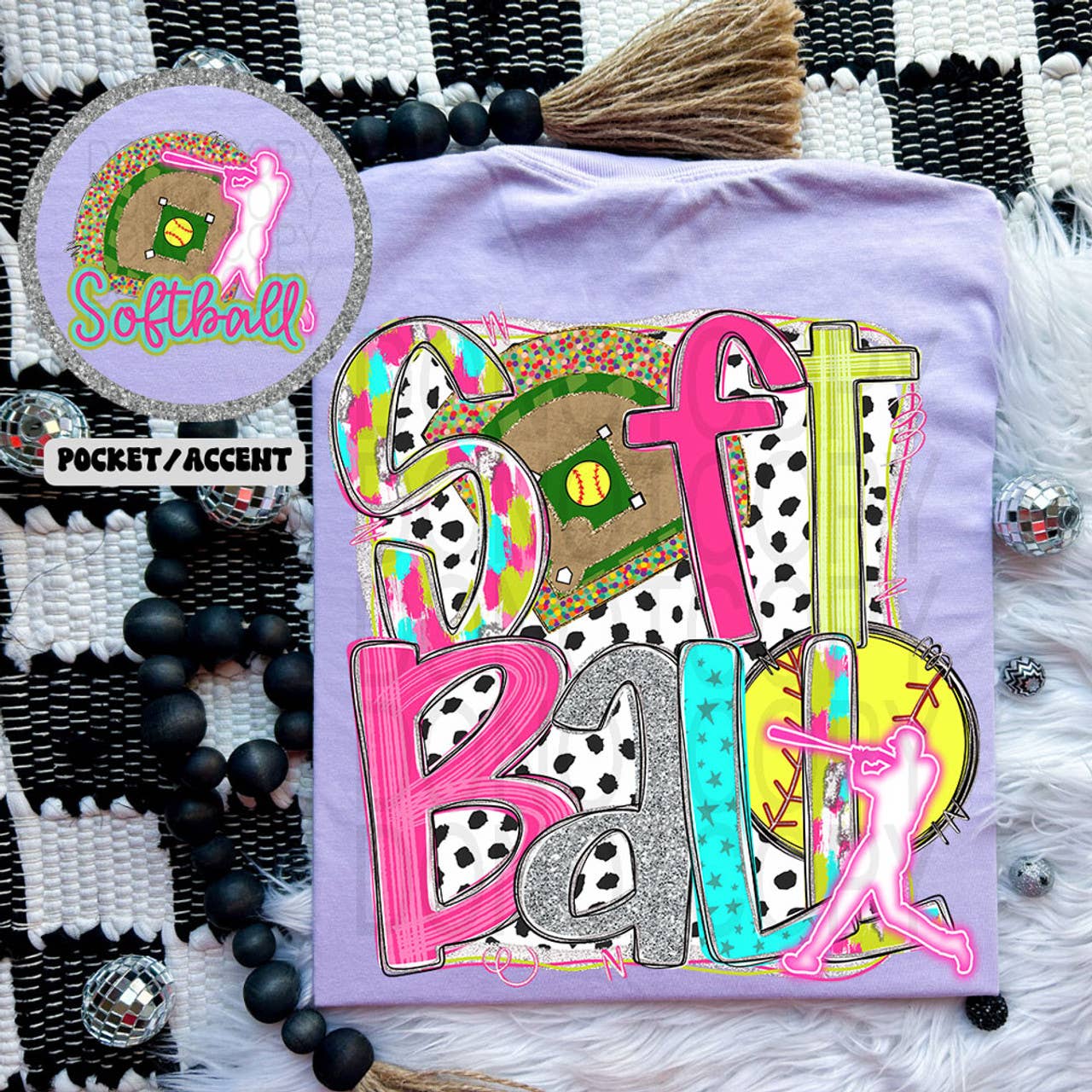 Retro Softball Black Dots Front/Back Tee Hoodie, Sweatshirt | PodTeesHub.com