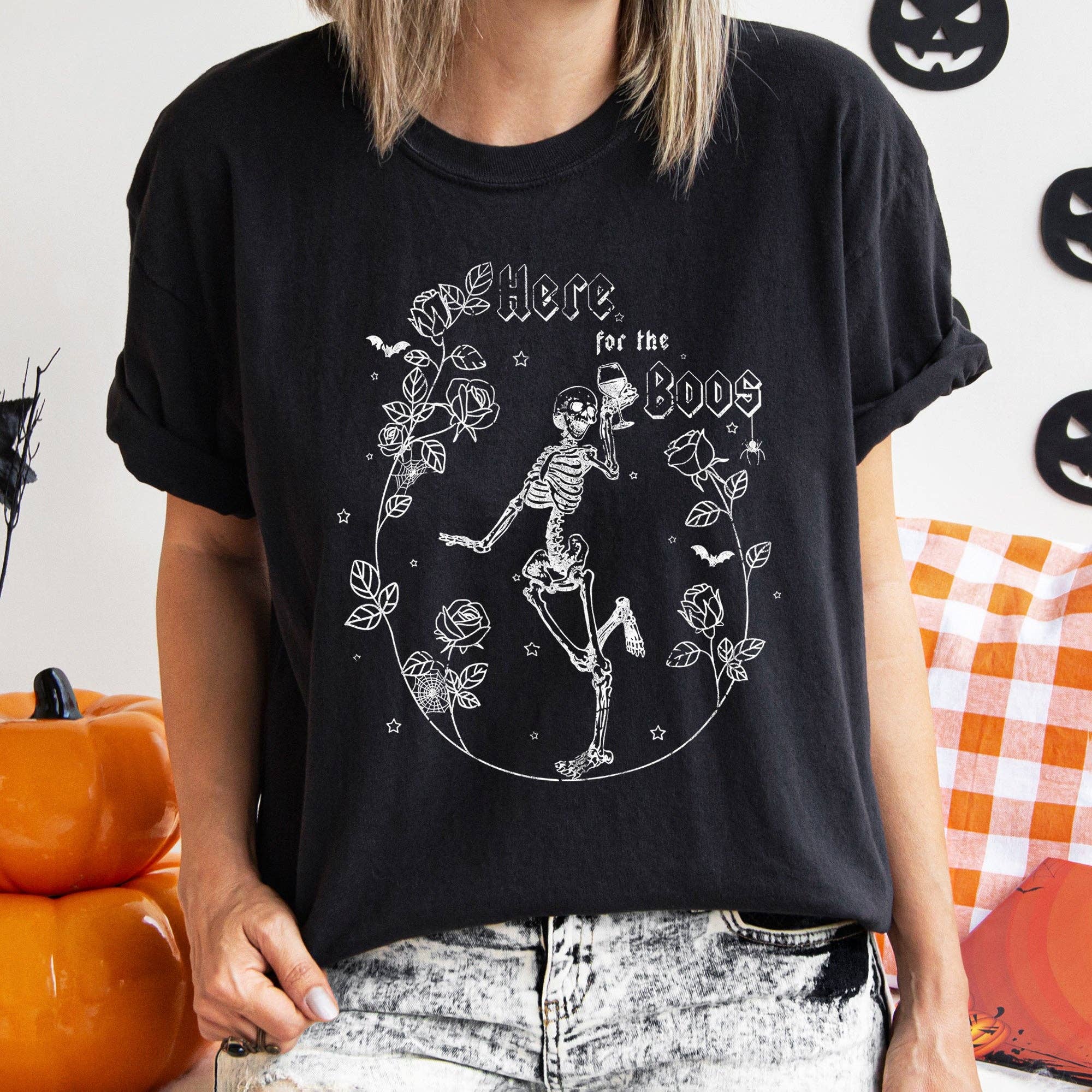 Here For the Boos Retro Halloween T-Shirt White Print Hoodie, Sweatshirt | PodTeesHub.com