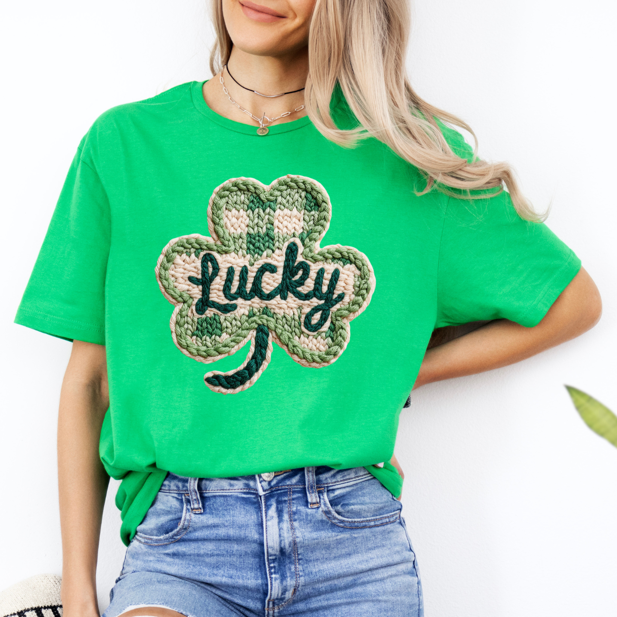 Lucky Shamrock Faux Knit | Unisex T-Shirt [Gildan] Hoodie, Sweatshirt | PodTeesHub.com