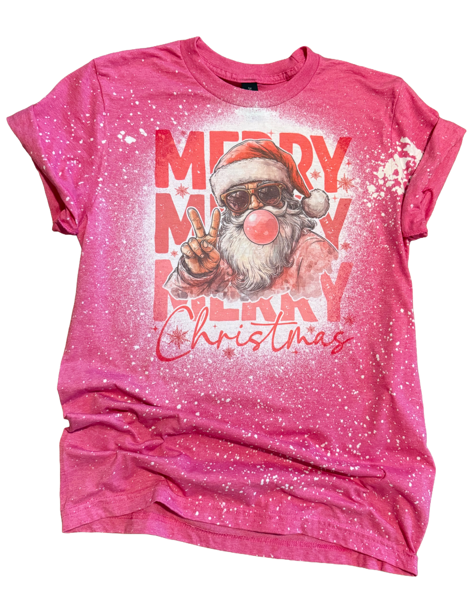 Santa Bubblegum Merry Christmas Bleached Tee Hoodie, Sweatshirt | PodTeesHub.com